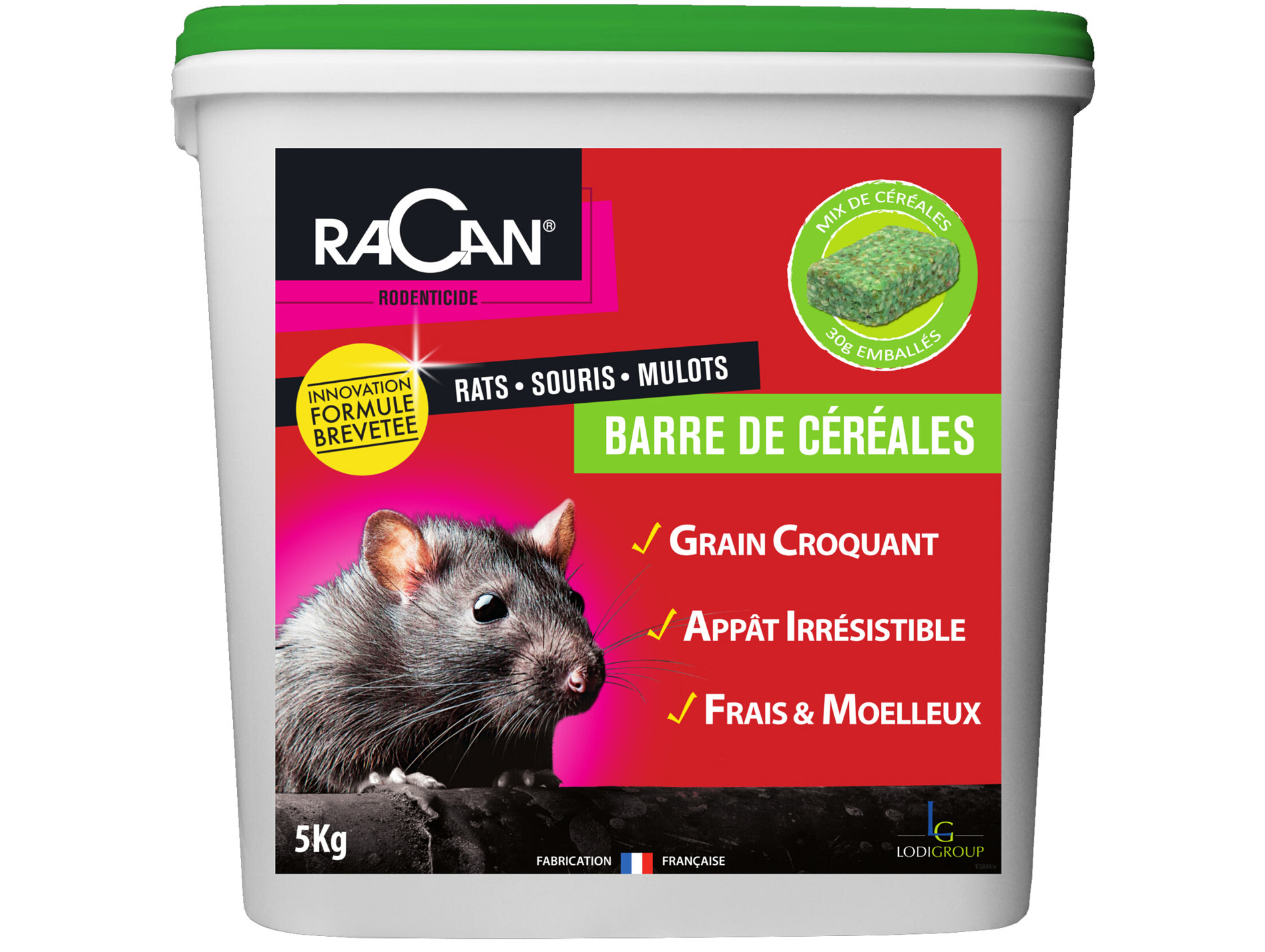 Raticide barre de céréales 5kg RACAN - RESERVE AUX PROFESSIONNELS