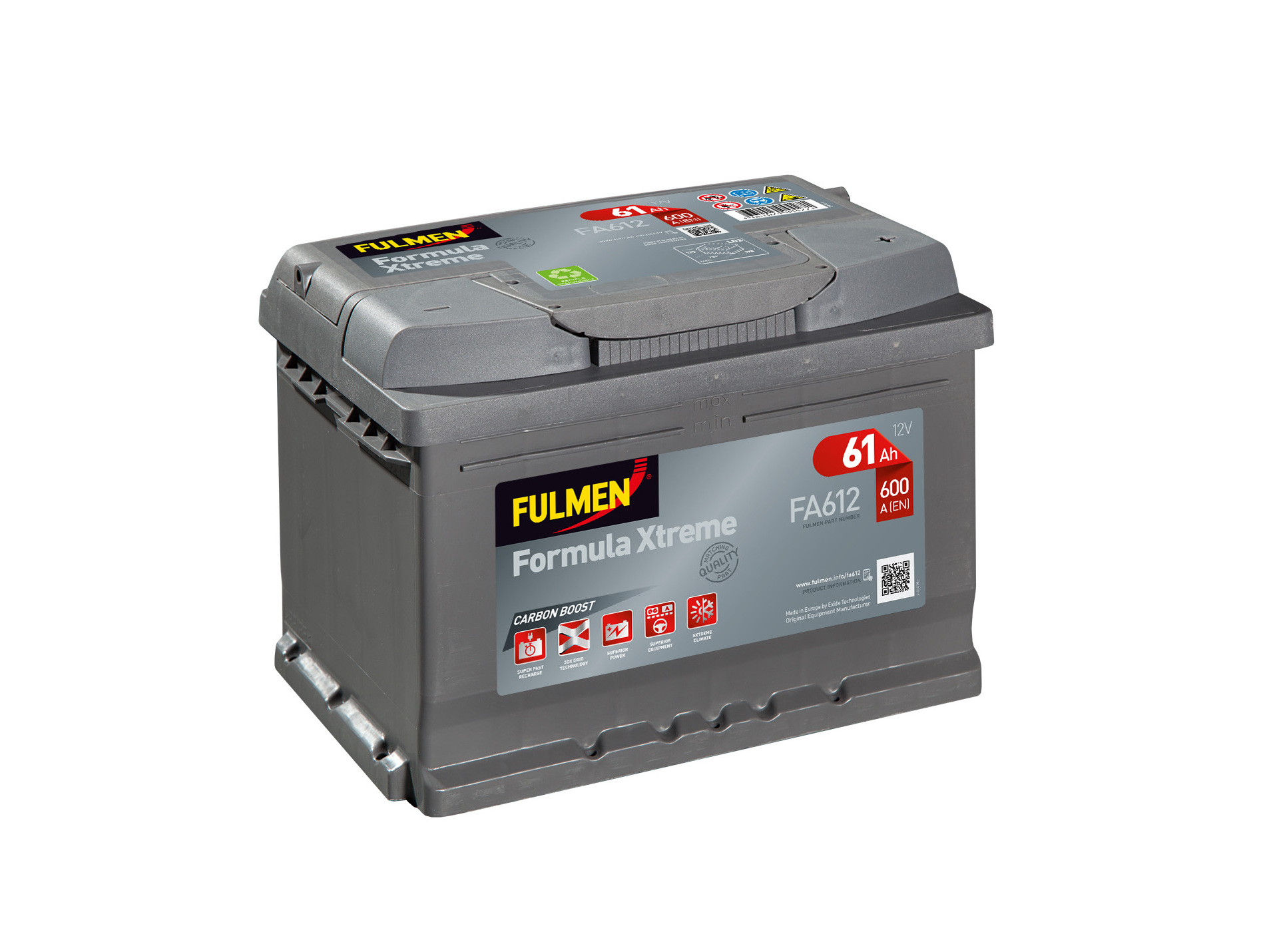 Batterie 12V FULMEN Xtreme FA612 60Ah 600A +D