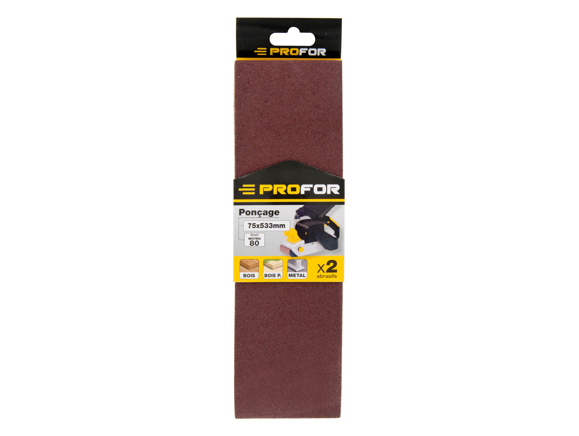 2 bandes abrasives 75x533mm grain 80 PROFOR