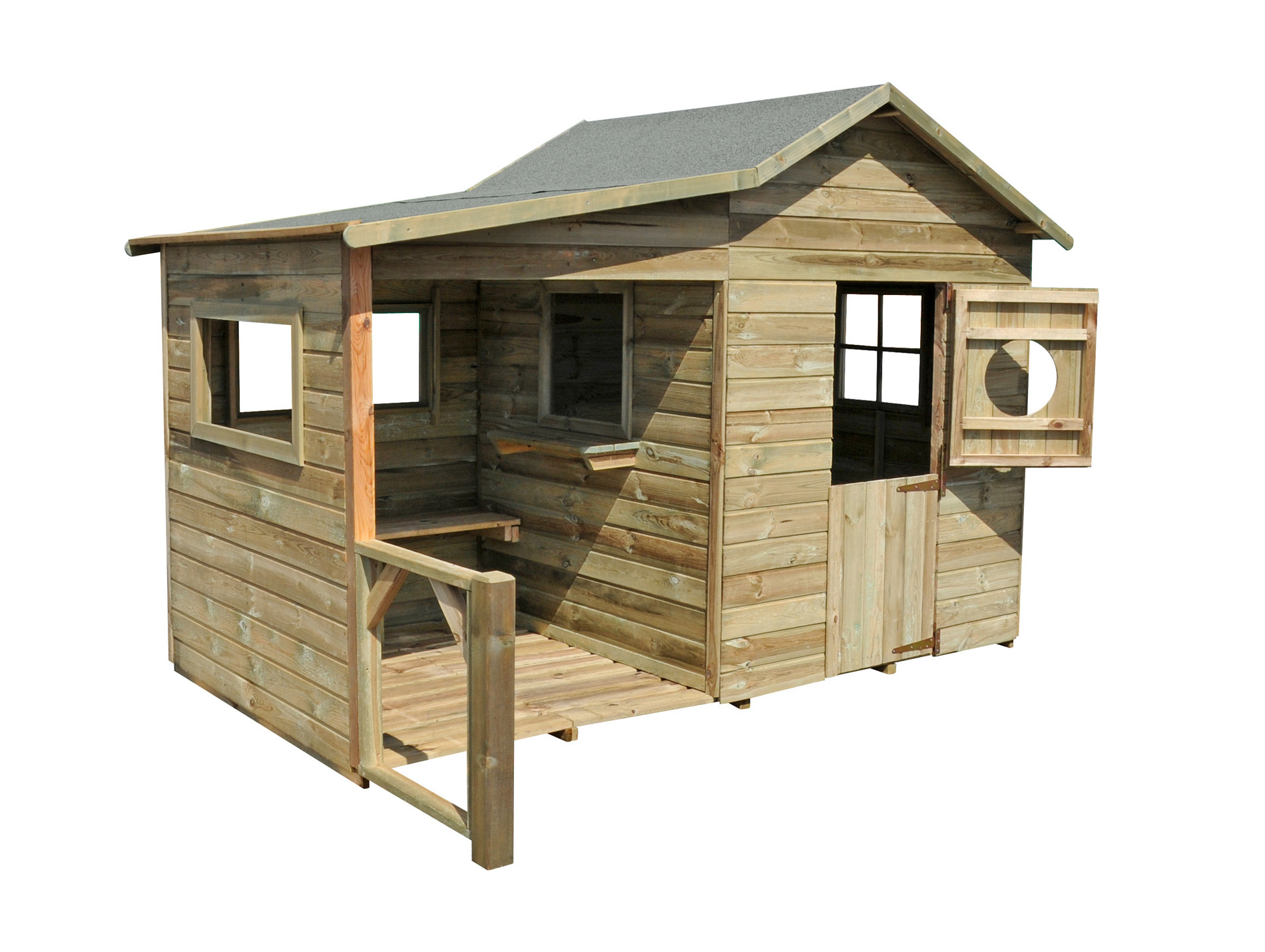 Maisonnette bois SOULET Hacienda avec préau et banc