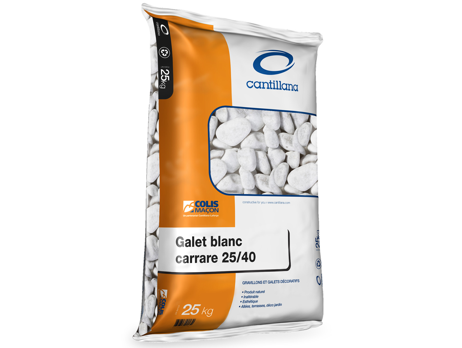 Galet blanc carrare 25/40 25kg