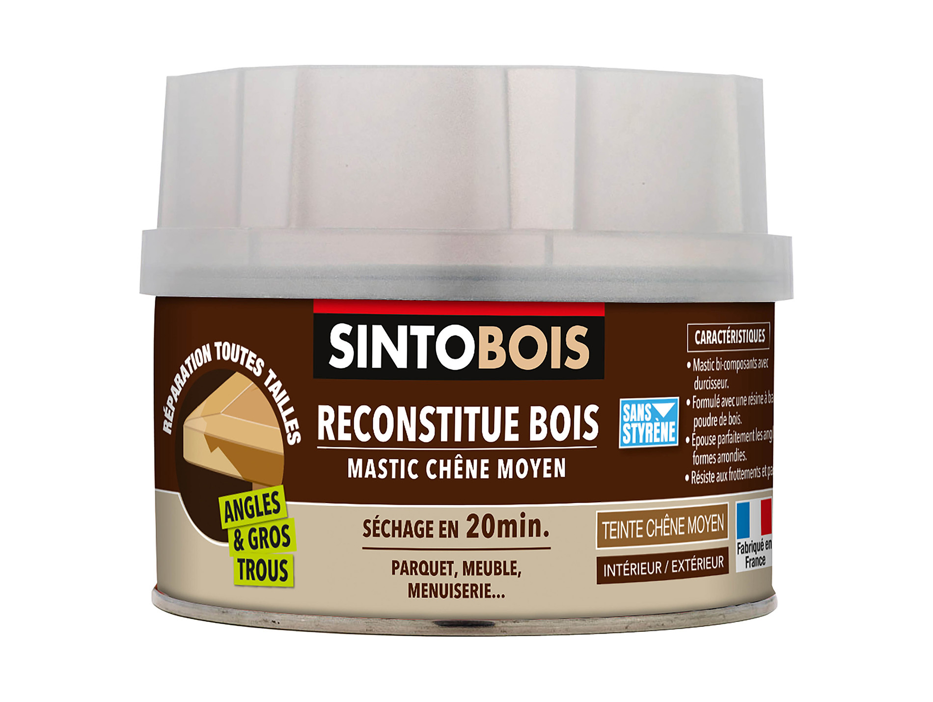 Mastic à bois SINTOBOIS avec durcisseur Chêne moyen 170ml