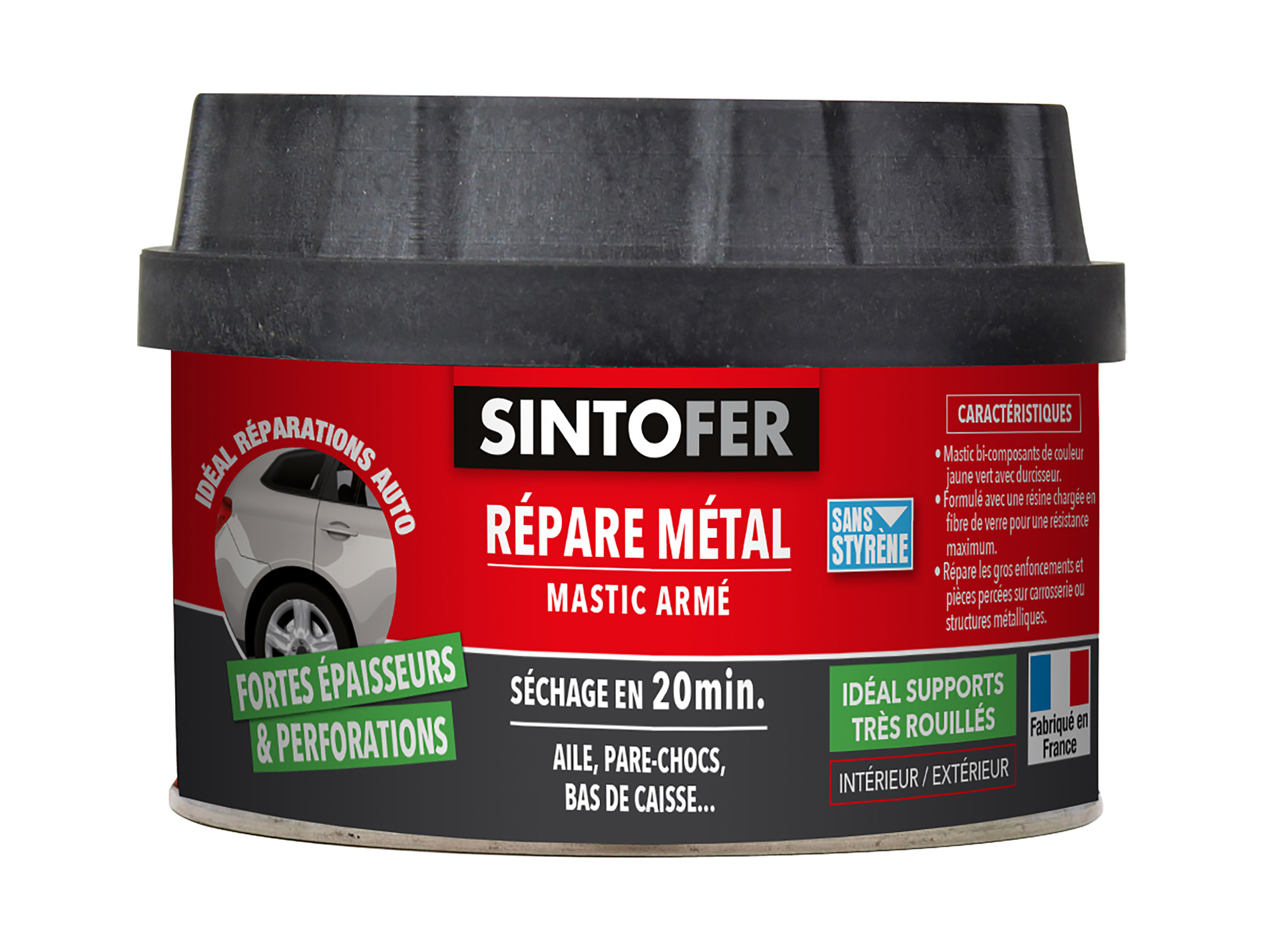 Mastic polyester armé Répare Métal SINTO 190g