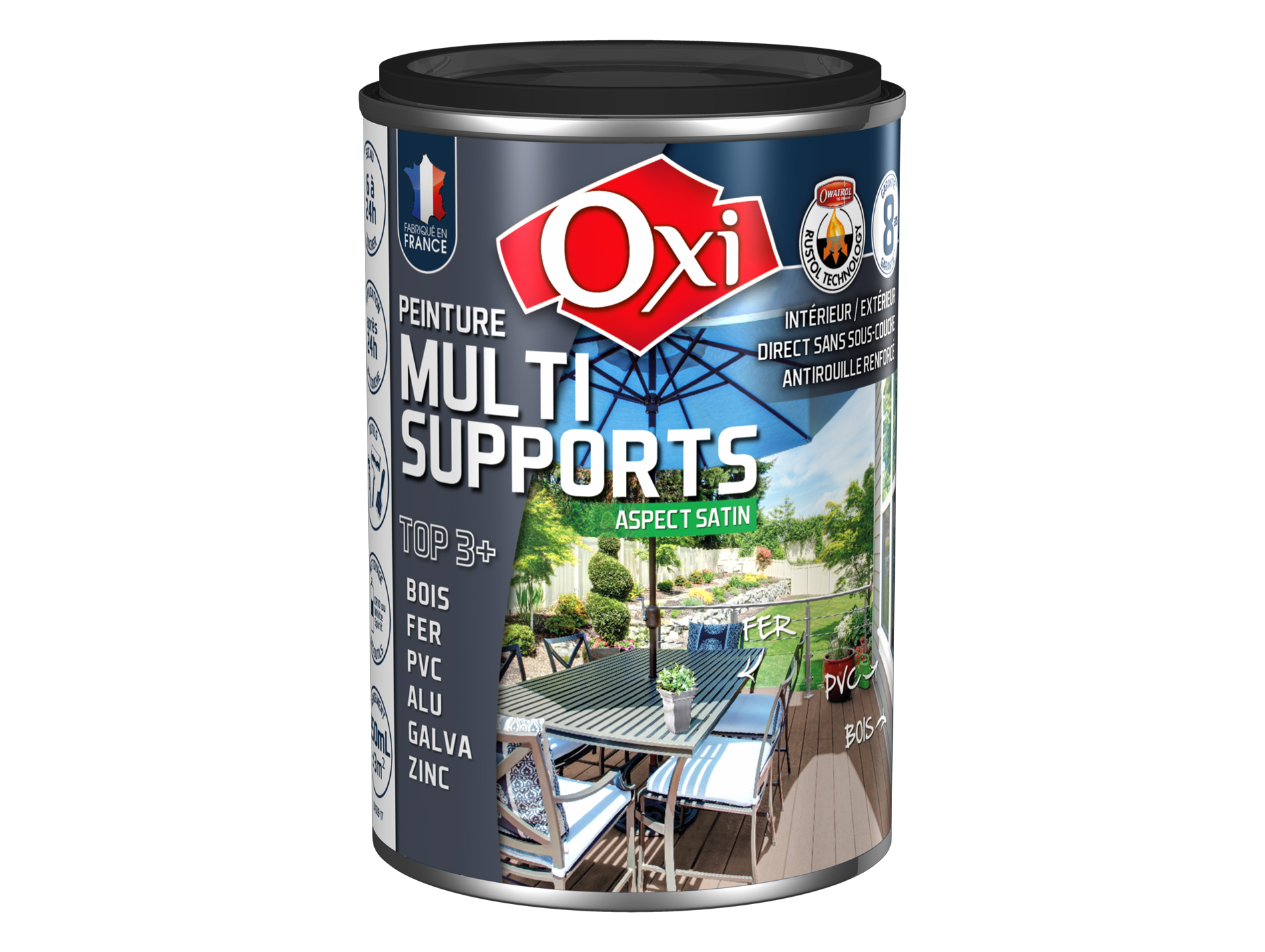 Peinture multi-supports Top3+ OXYTOL Noir 250ml