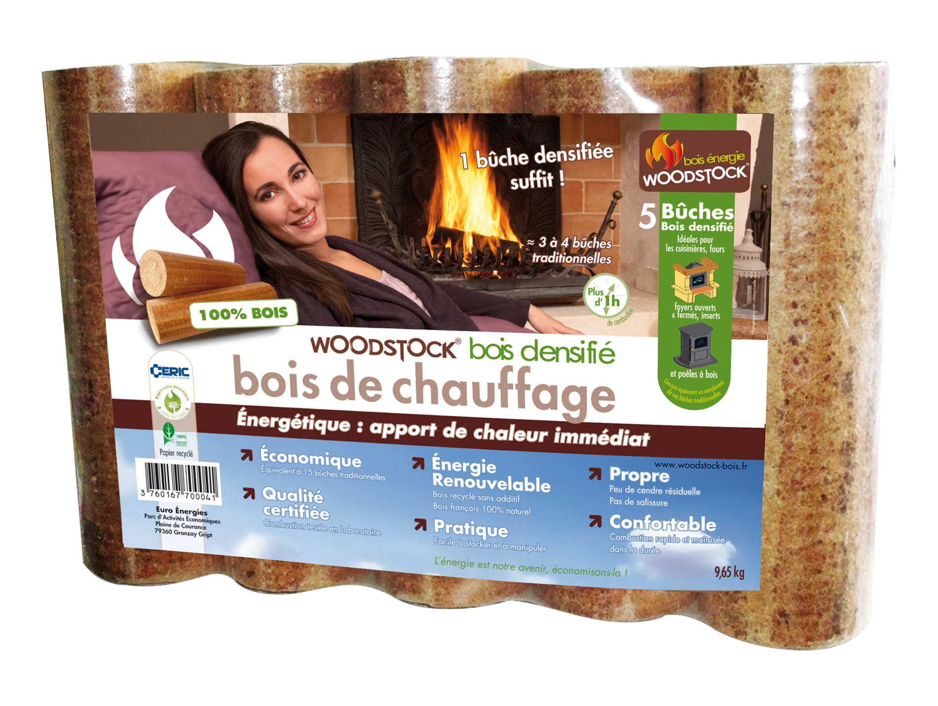 Buches de bois densifié x5 9,65kg