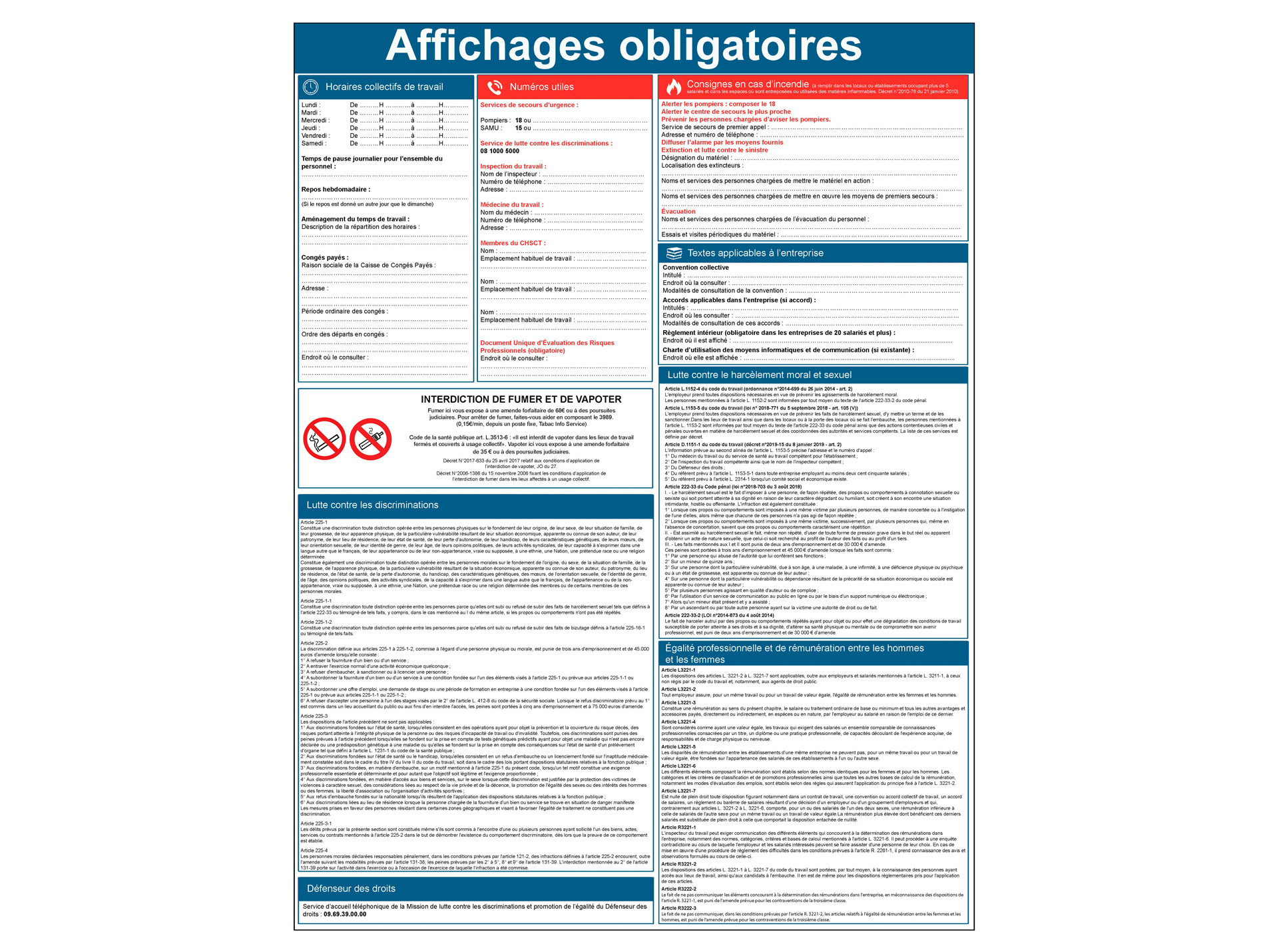 Panneau PVC : Affichage obligatoire 400x300mm