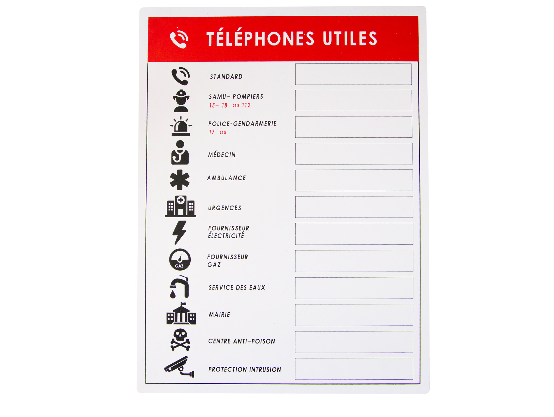 Panneau d'affichage N° d'urgence 400x300mm