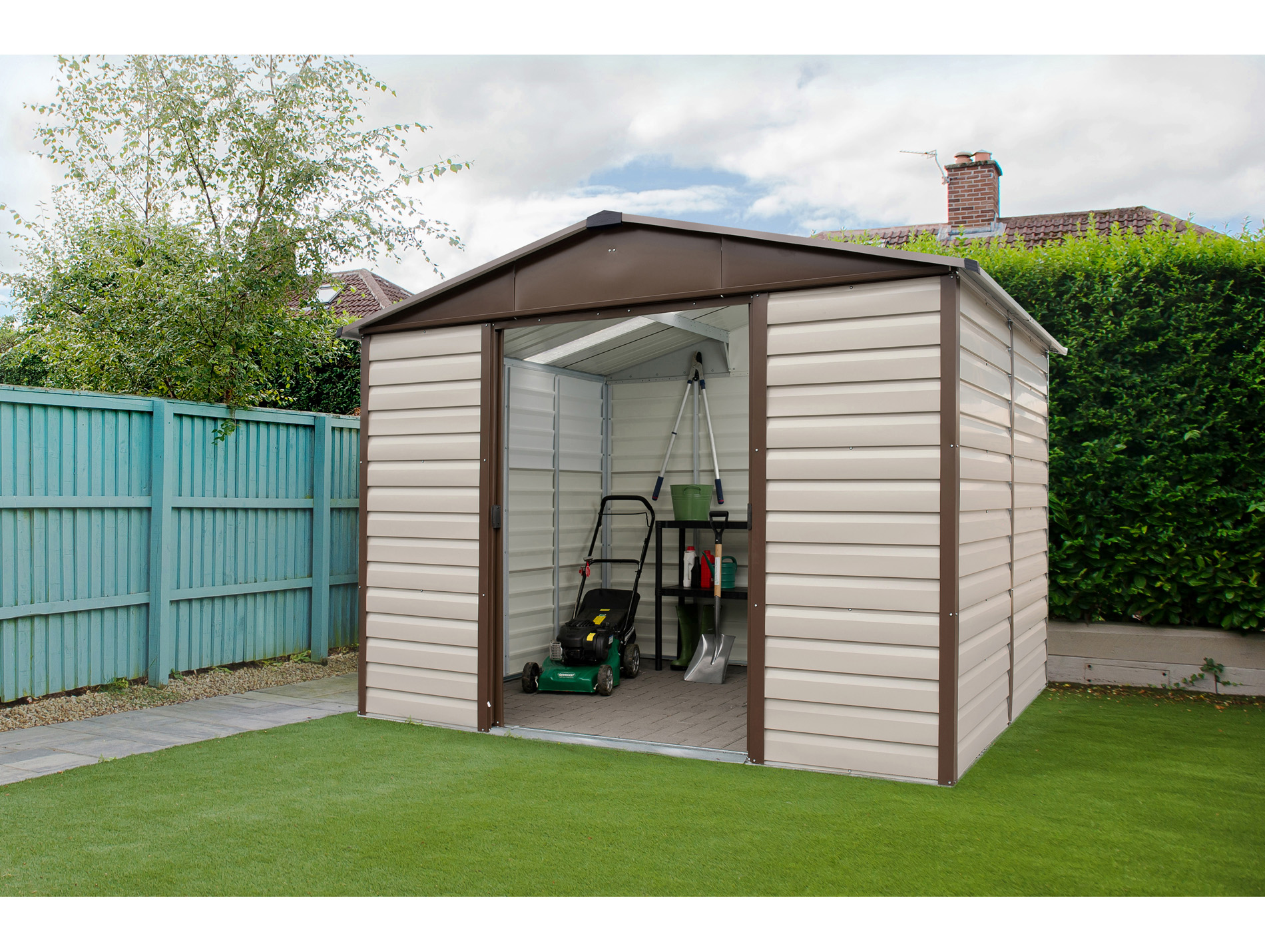 Abri jardin métal YARDMASTER 7,18m² beige/marron 2 portes
