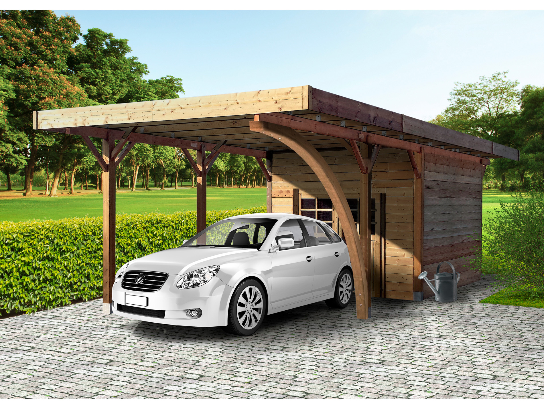 Carport bois L.706xl.406 h.273cm avec abri traité autoclave