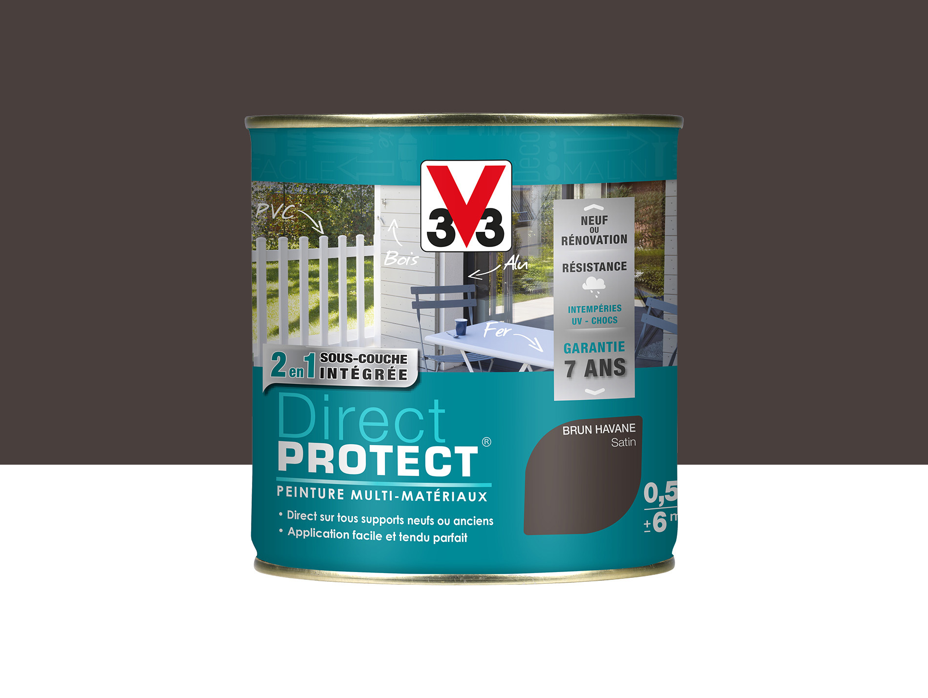 Peinture ext V33 Direct Protect Satiné Brun Havane 500ml