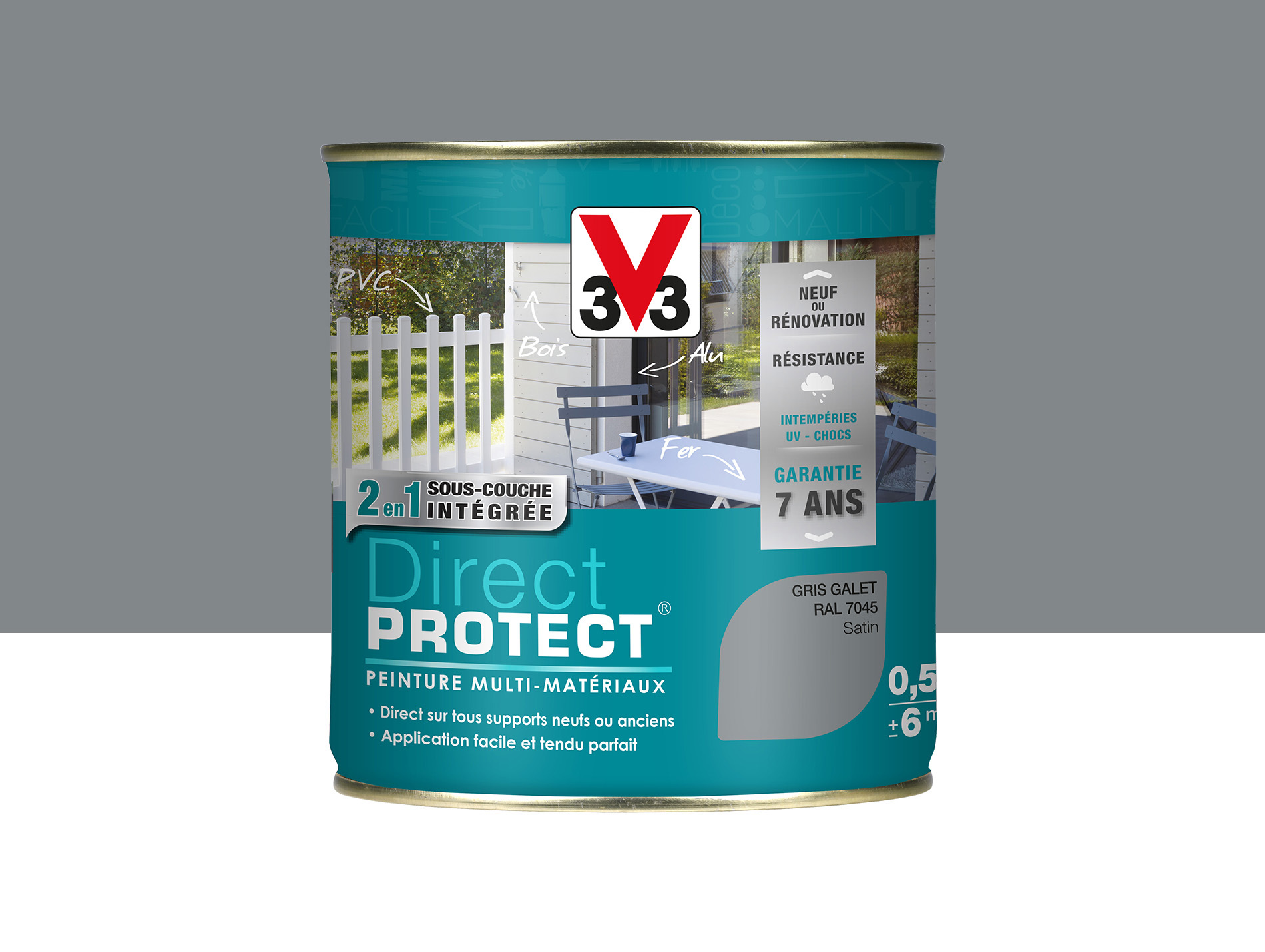 Peinture ext V33 Direct Protect Satiné Gris galet 500ml