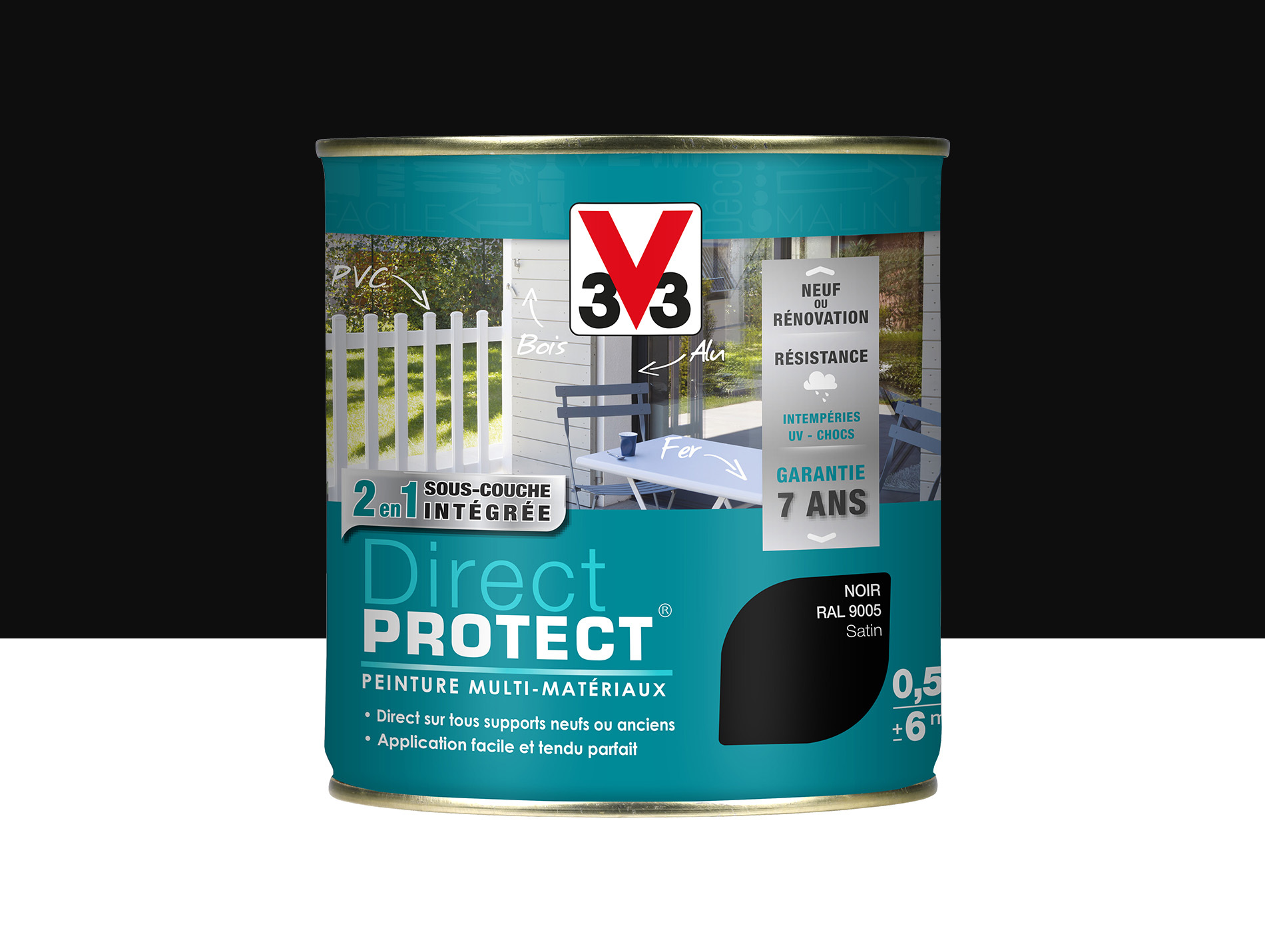 Peinture ext V33 Direct Protect Satiné Noir 500ml