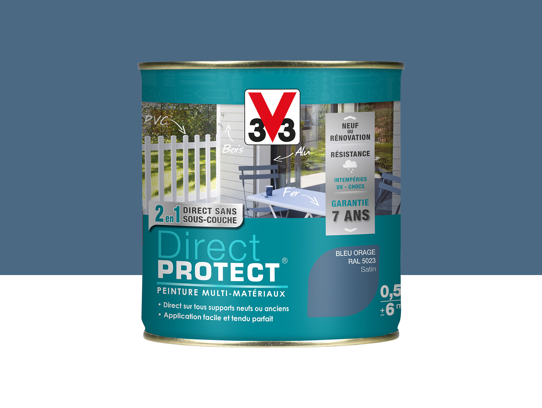 Peinture ext V33 Direct Protect Satiné Bleu Orage 500ml
