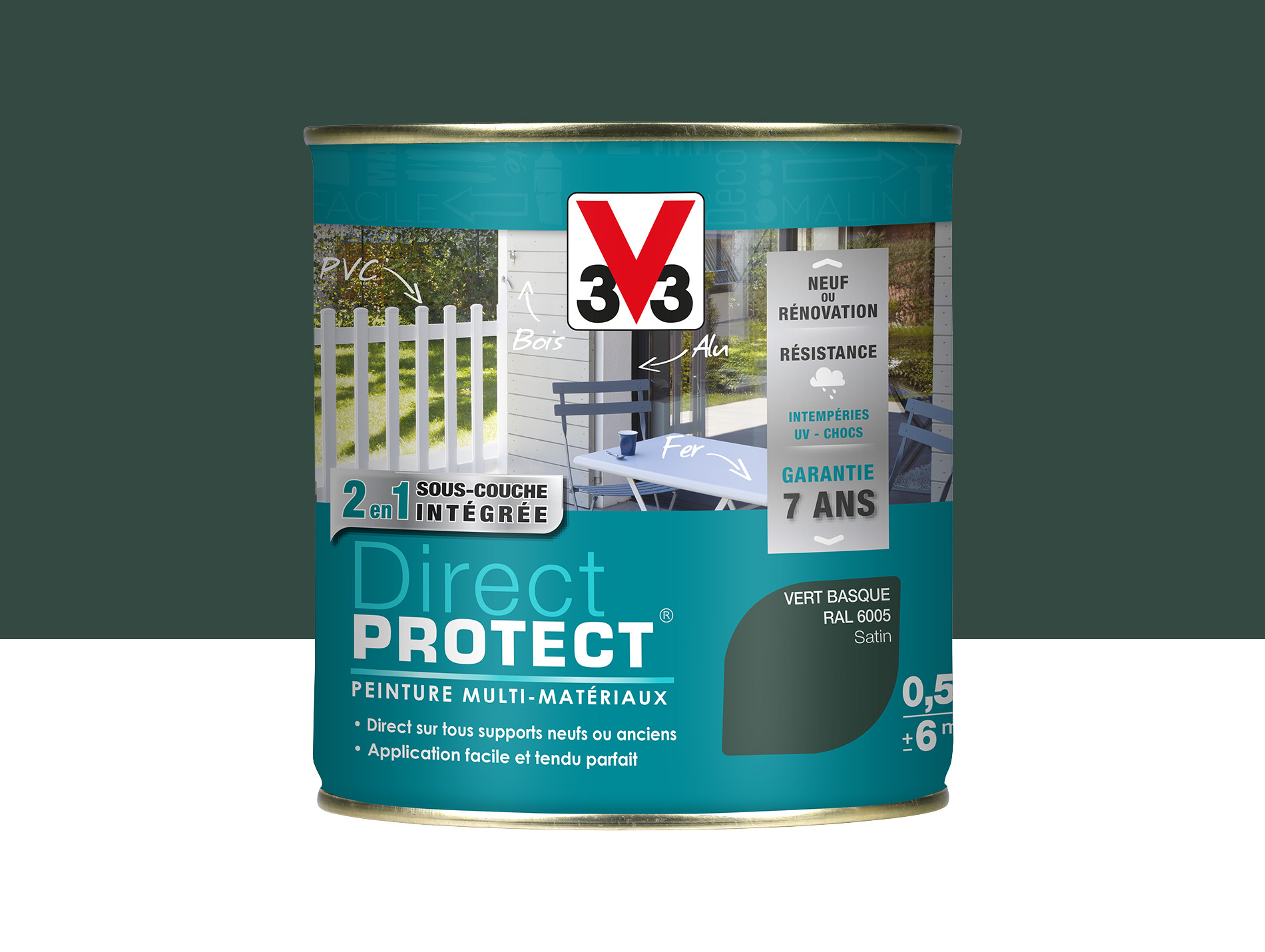 Peinture extérieure V33 Direct Protect Vert Basque 500ml
