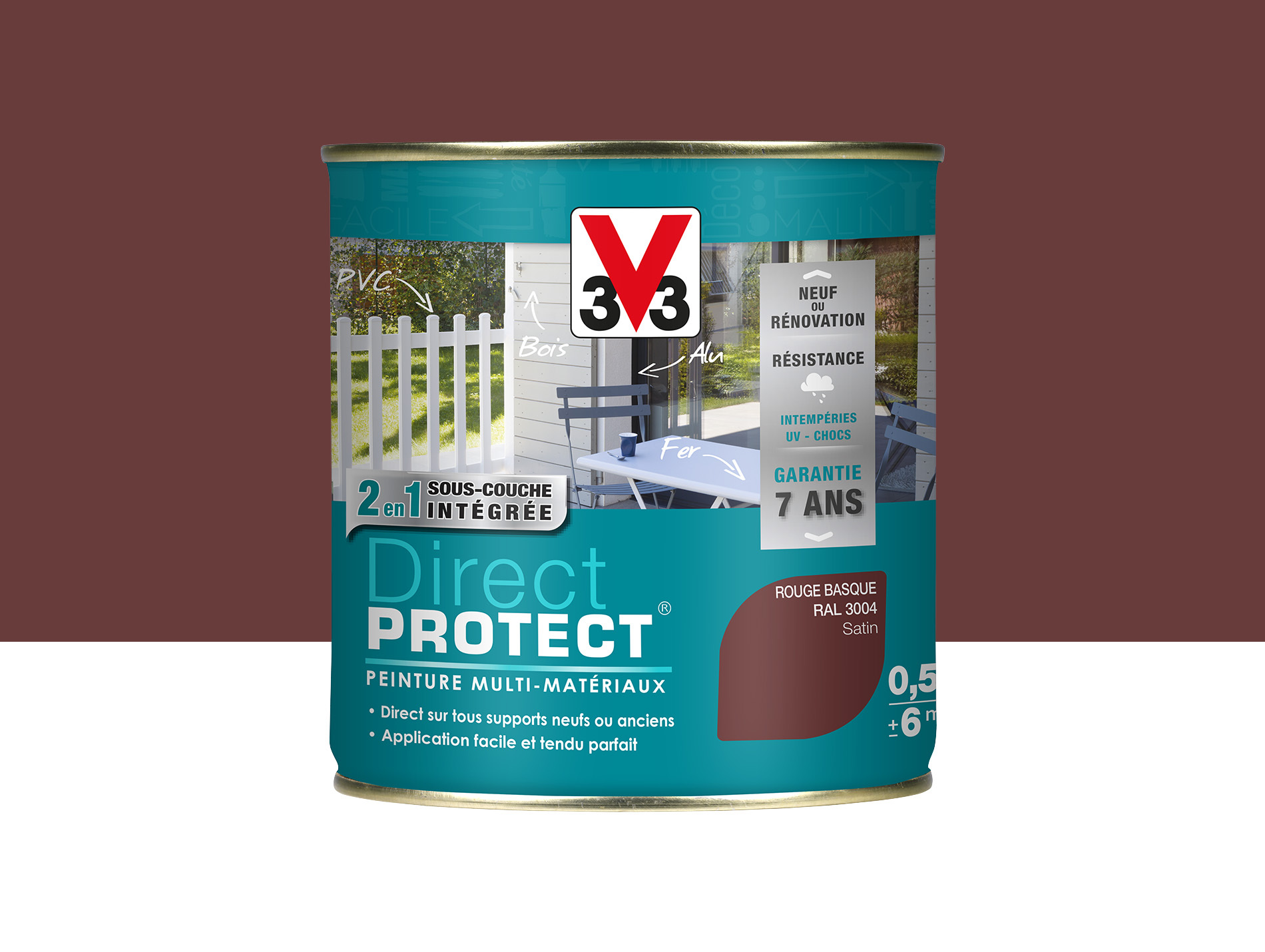 Peinture ext V33 Direct Protect Satiné Rouge Basque 500ml