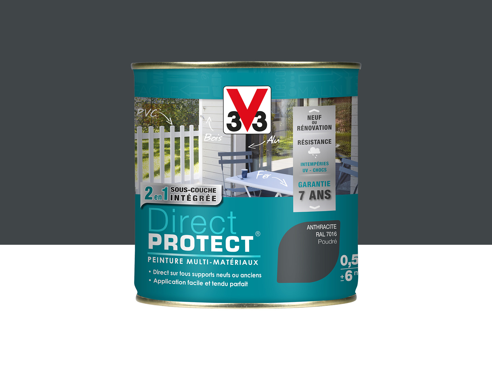 Peinture ext V33 Direct Protect Poudré Anthracite 500ml