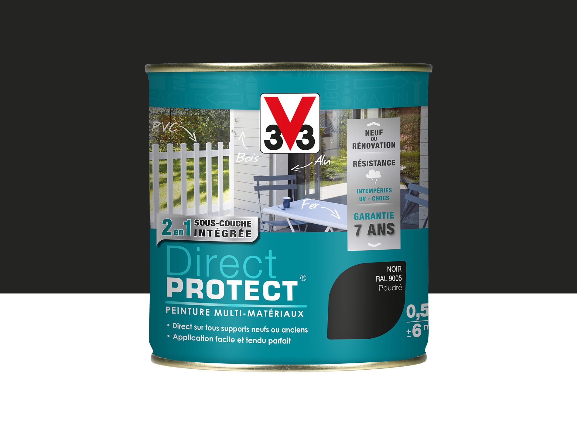 Peinture ext V33 Direct Protect Poudré Noir 500ml