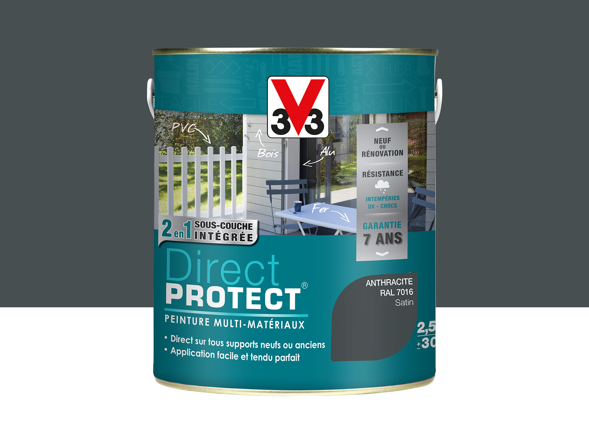 Peinture ext V33 Direct Protect Satiné Anthracite 2,5L