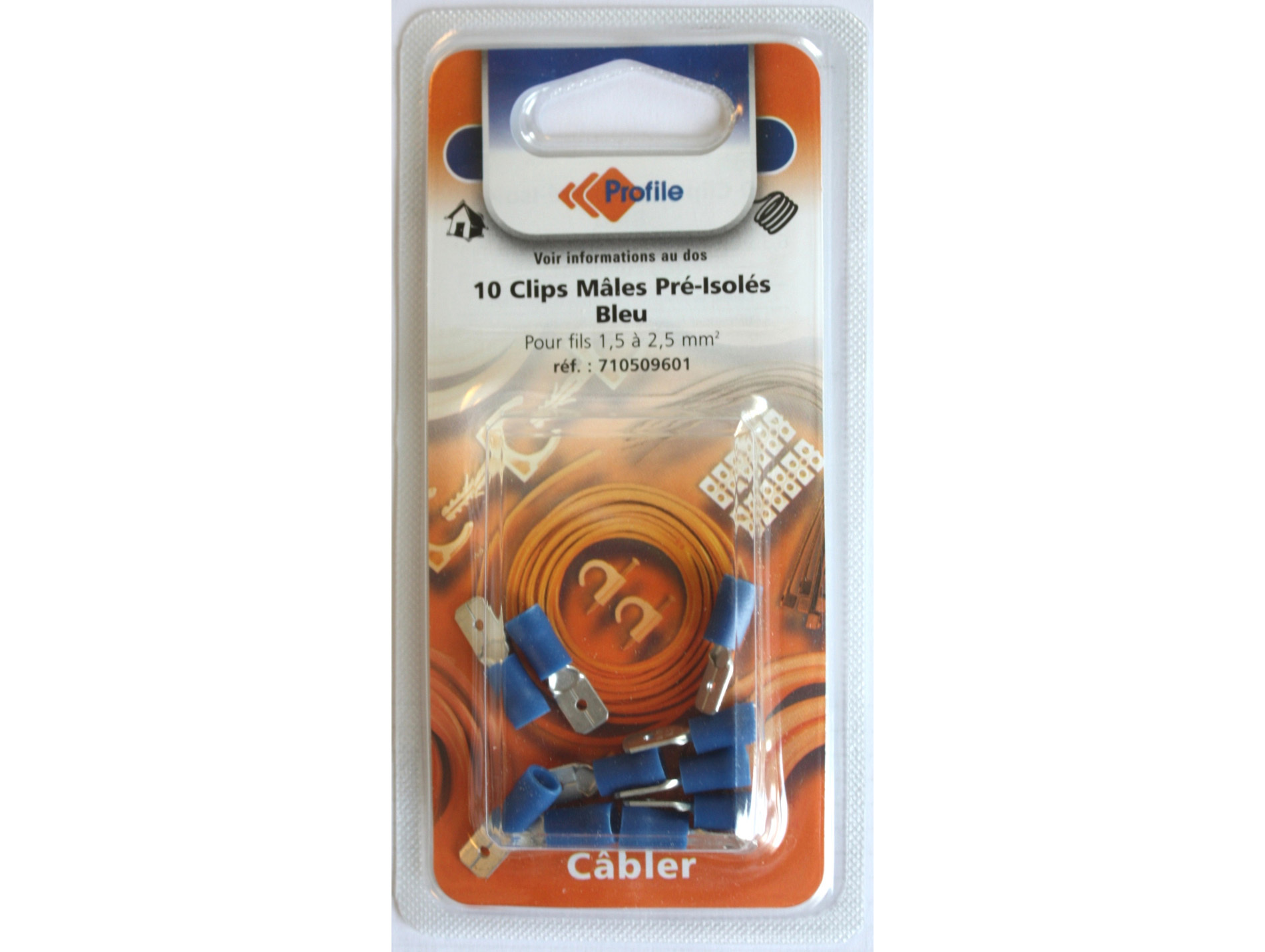Clips pré-isolés mâles bleu X10