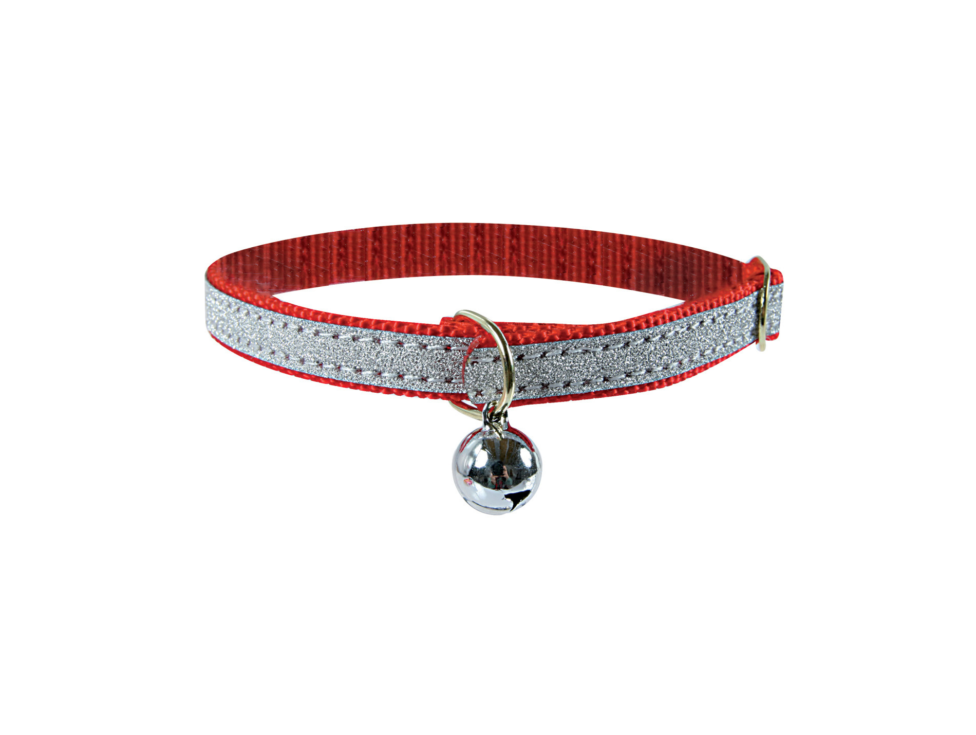 Collier chat nylon tressé et grelot rouge