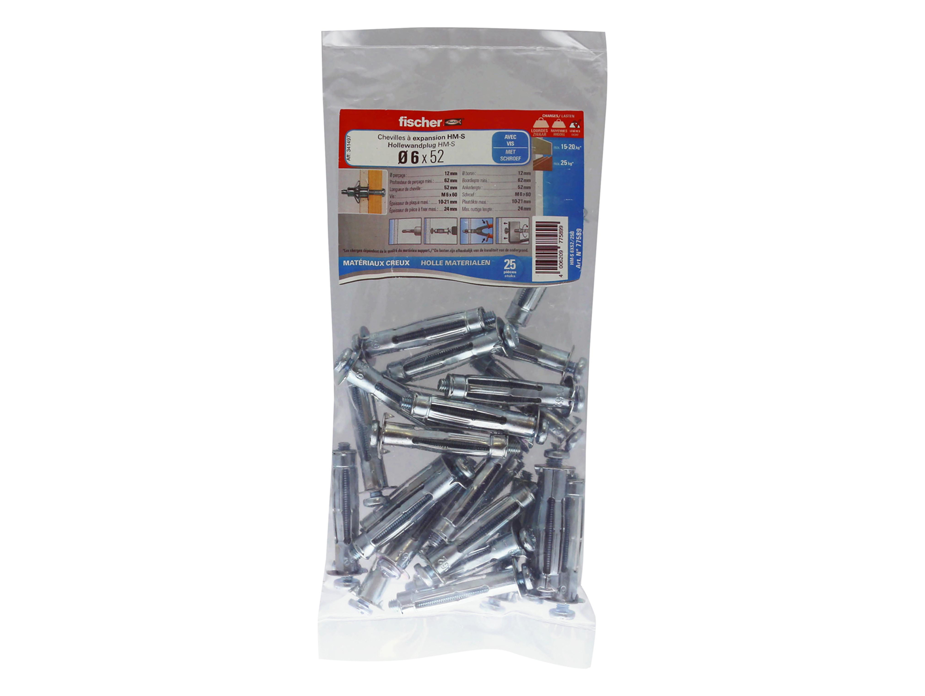 Chevilles pour cloison creuse HM-S Ø6 L52mm x25