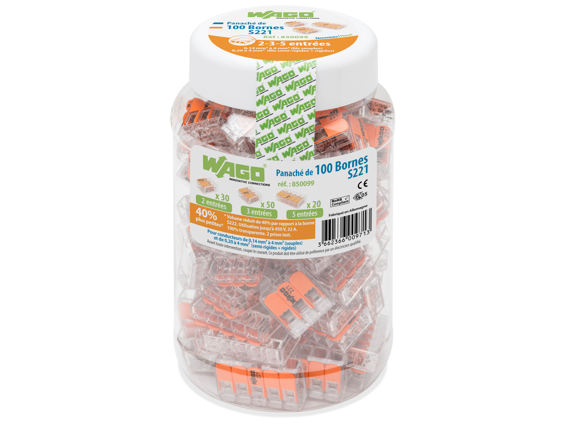 Bornes de connexion S221 assortiment de 2 à 5 entrées X100