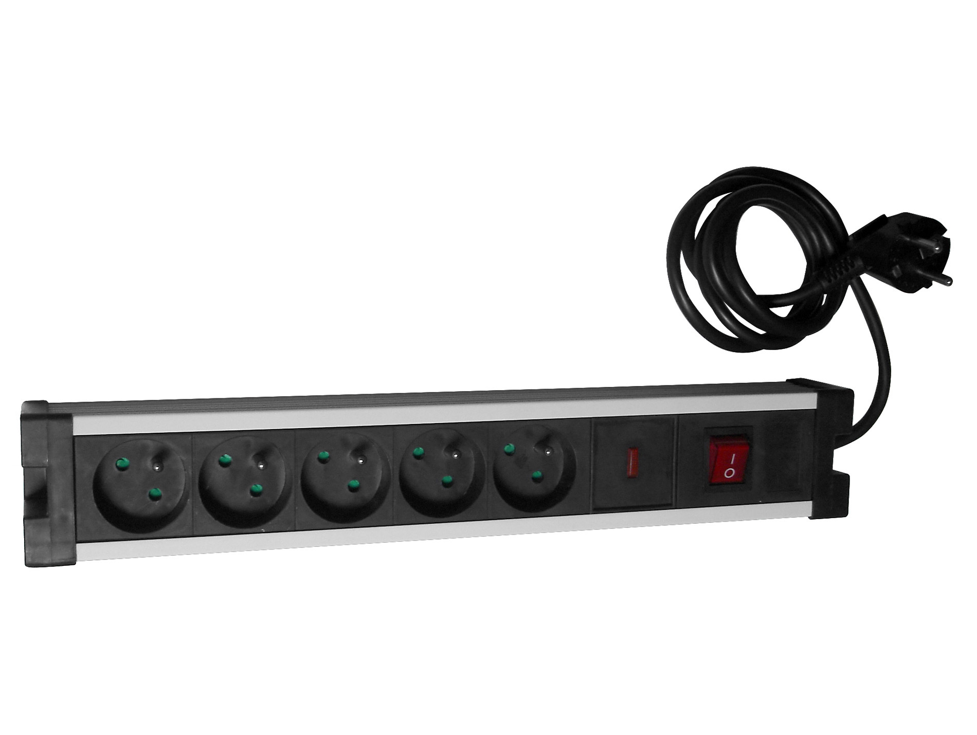 Bloc 5 prises 16A interrupteur parafoudre noir