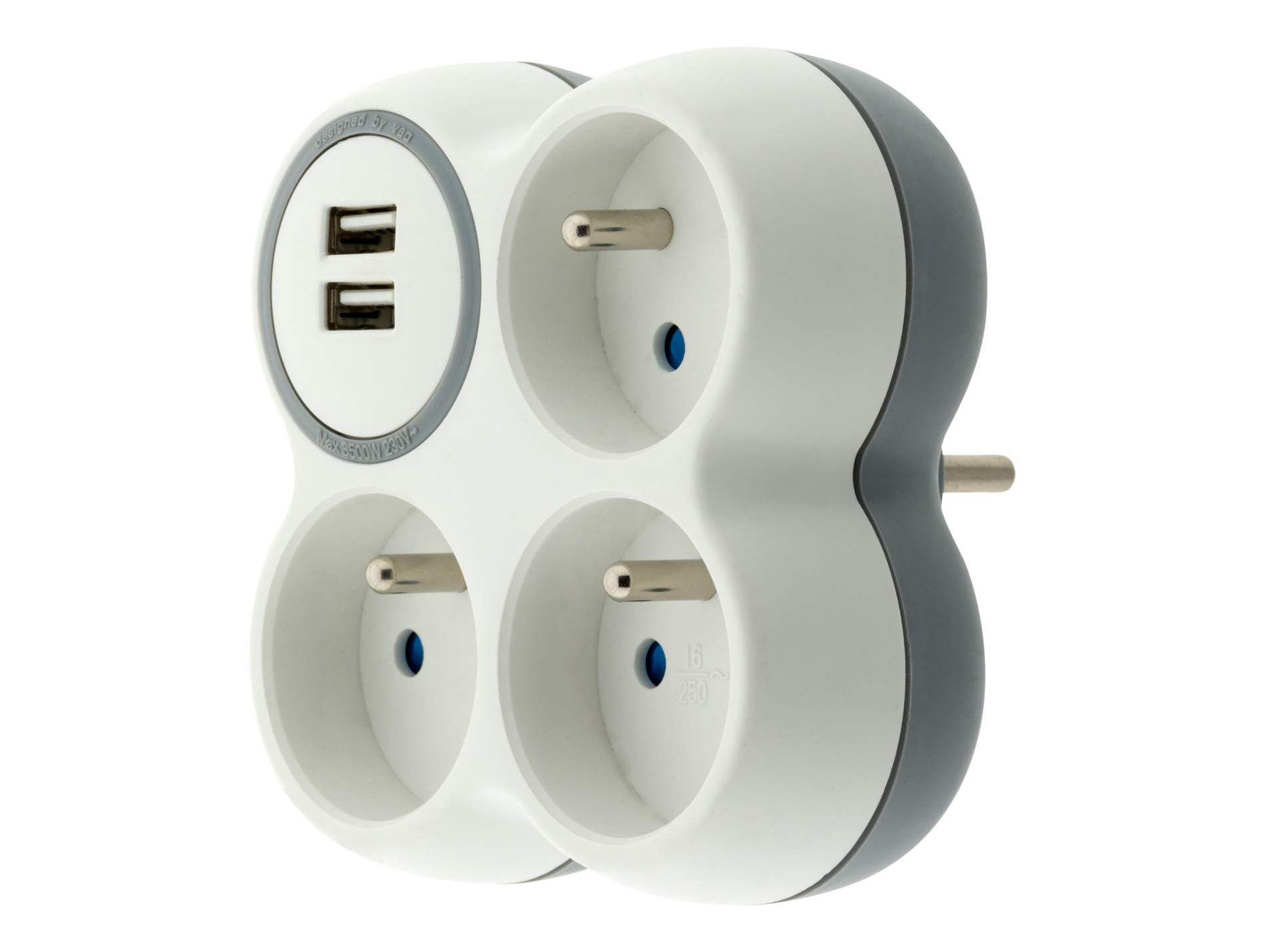 Triplite 16A façade + 2 prises USB gris/blanc
