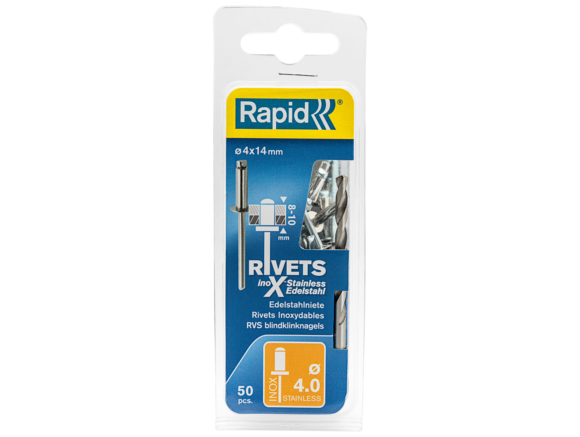Rivets inox Ø4 L14mm x50 + forêt