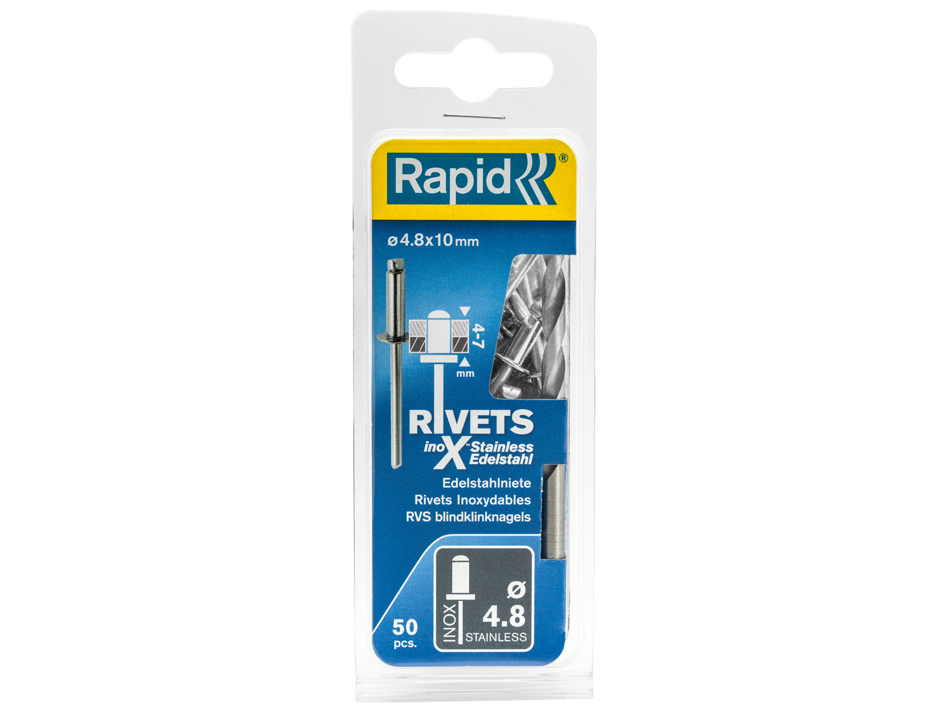 Rivets inox Ø4,8 L10mm x50 + forêt