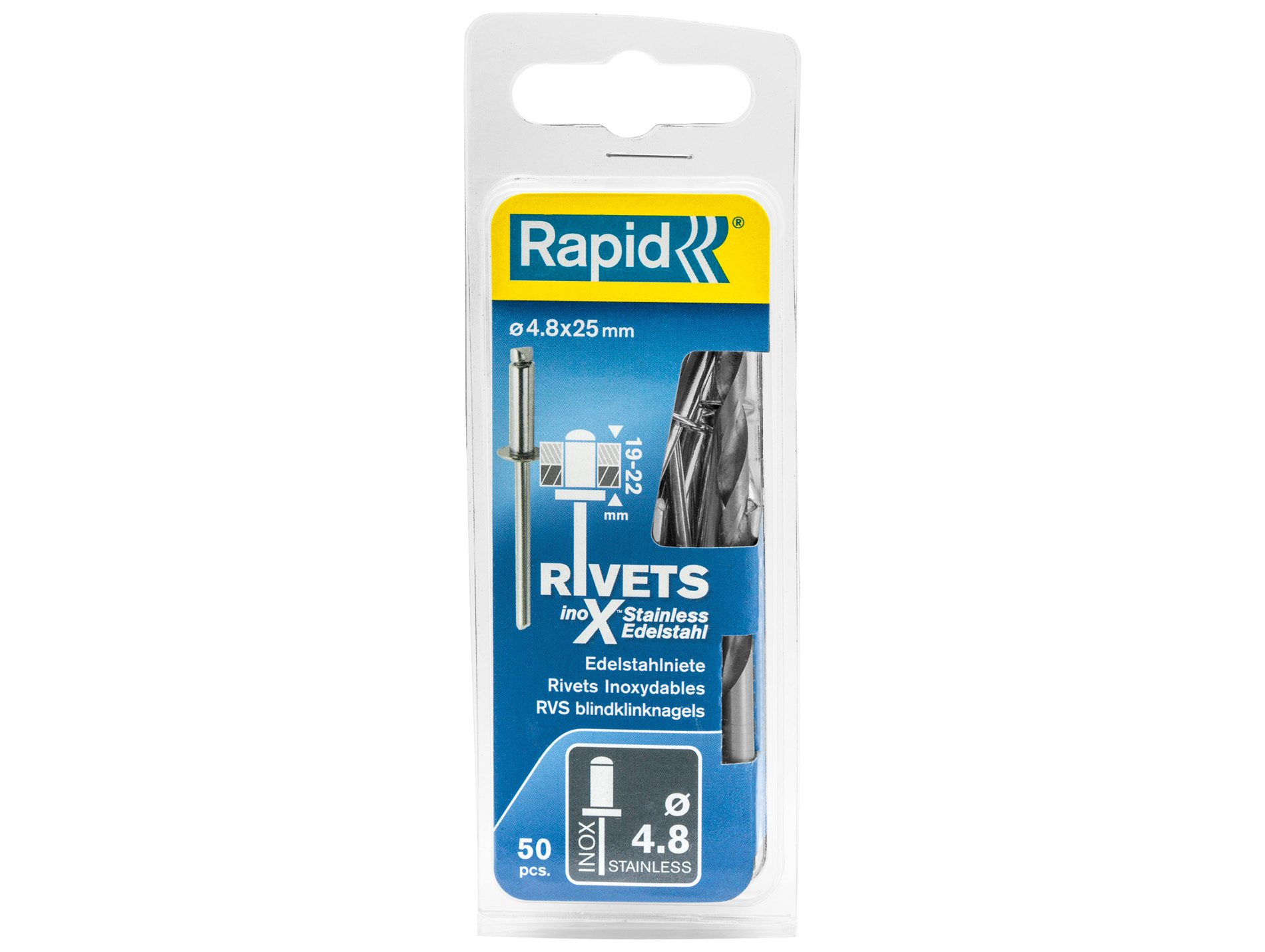 Rivets inox Ø4,8 L25mm x50 + forêt