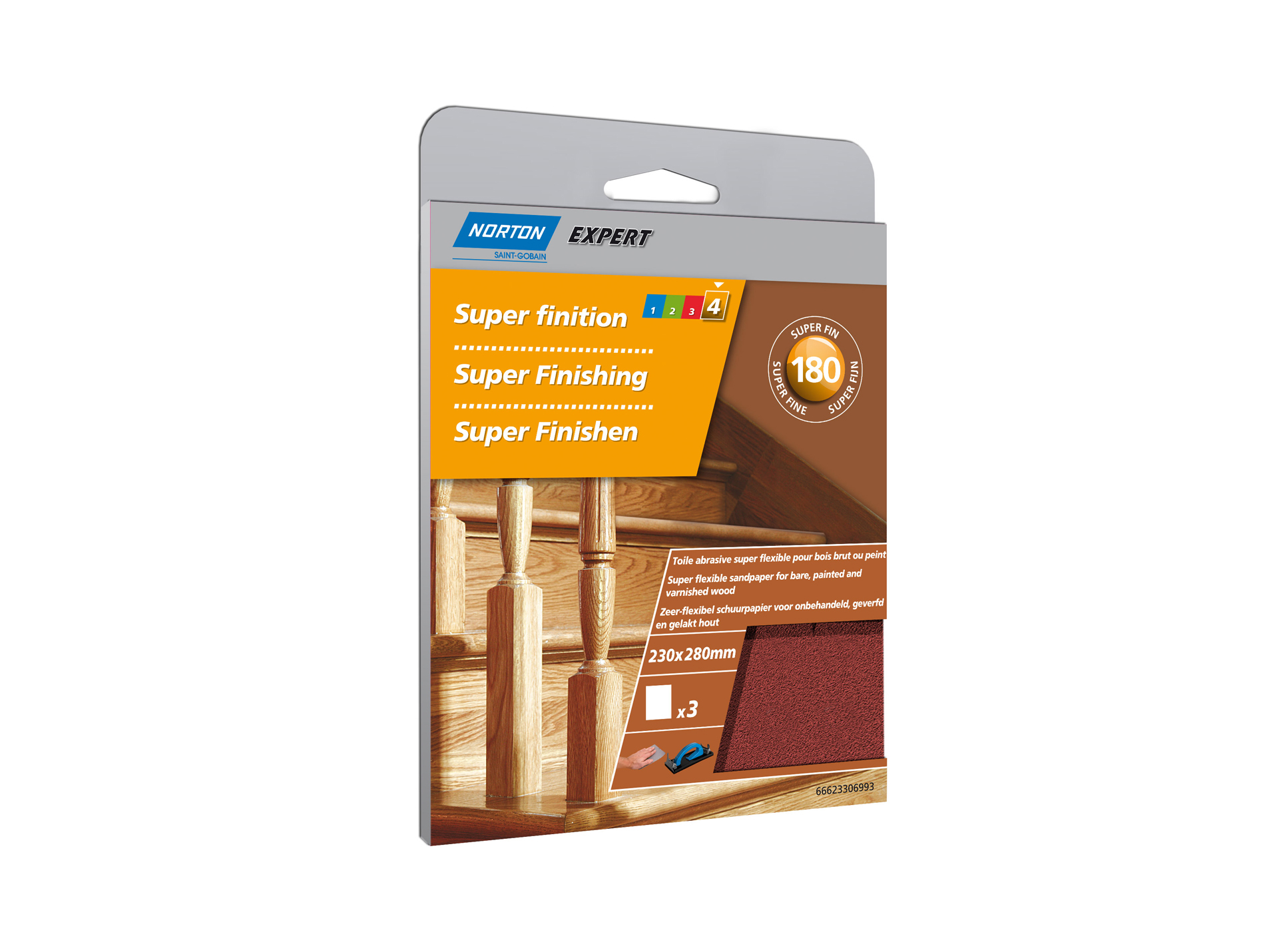 3 feuilles abrasives super flexibles 230x280mm grain 180