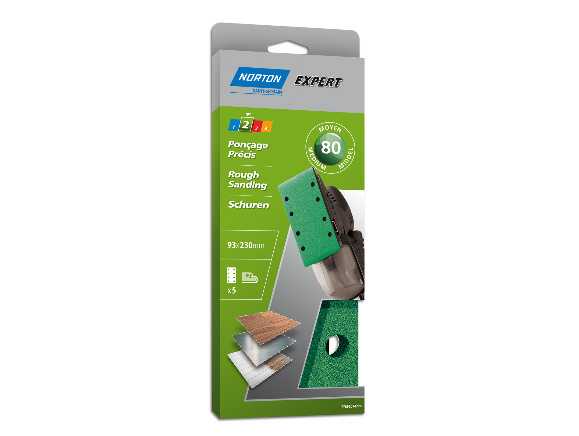 5 patins perforés 93x230mm grain 80 NORTON