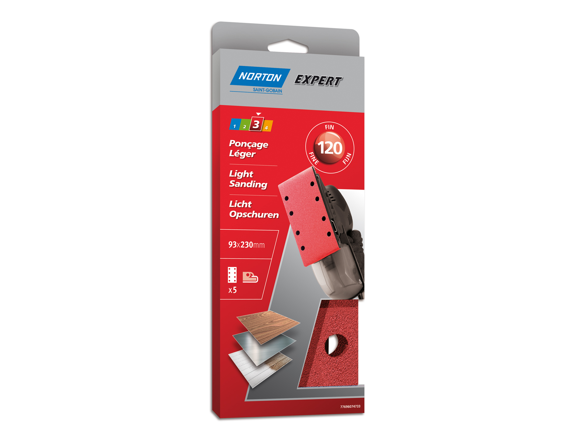 5 patins perforés 93x230mm grain 120 NORTON
