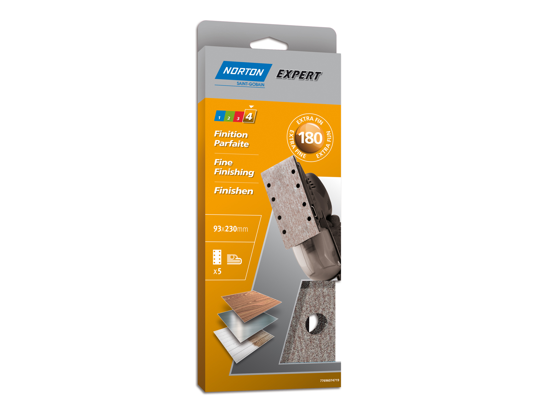 5 patins perforés 93x230mm grain 180 NORTON