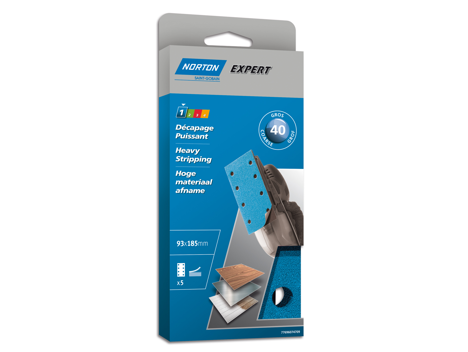 5 patins perforés 93x190mm auto-agrippants grain 40 NORTON