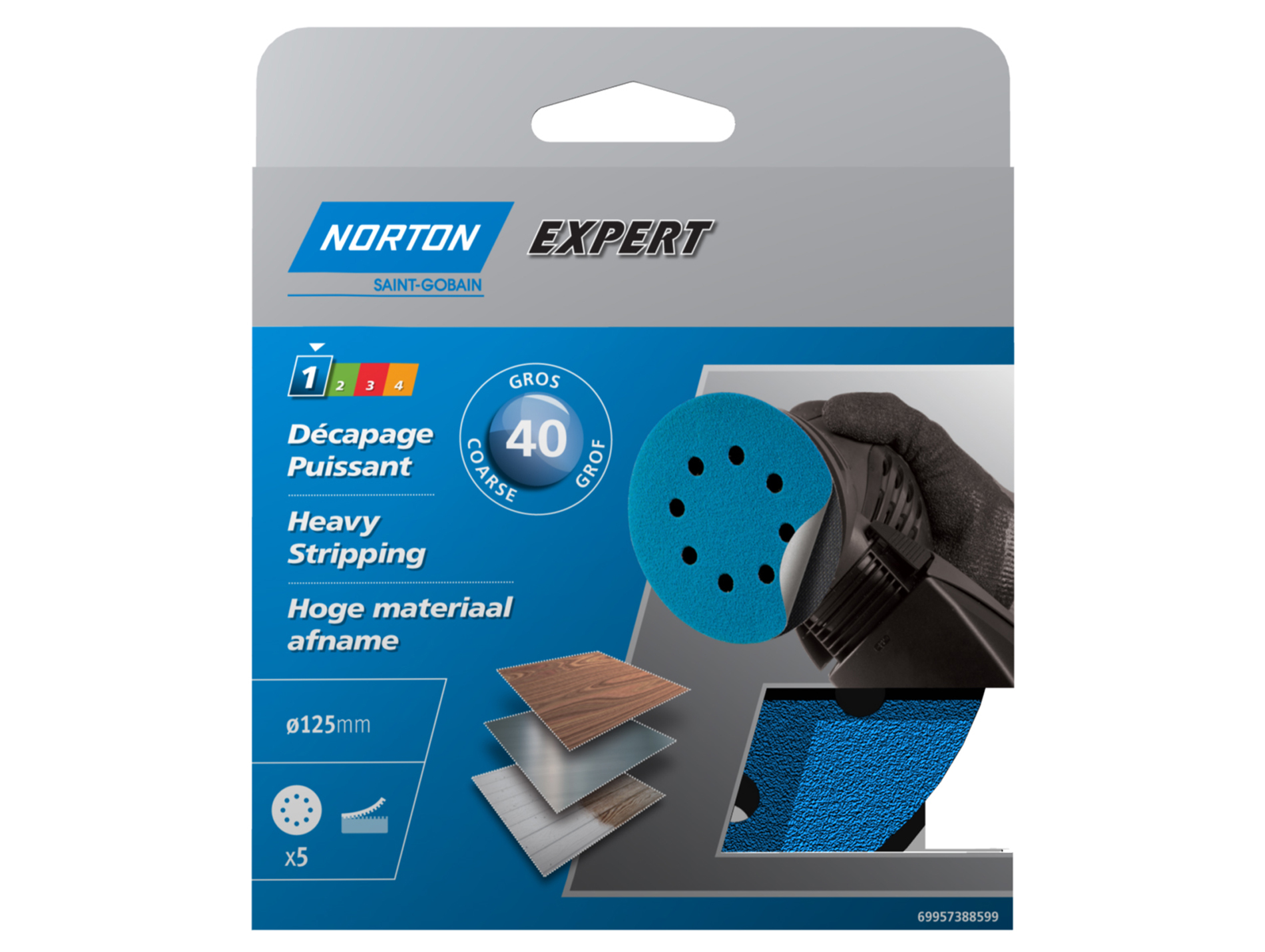 5 disques perforés PEX Ø125 auto-agrippants grain 40 NORTON