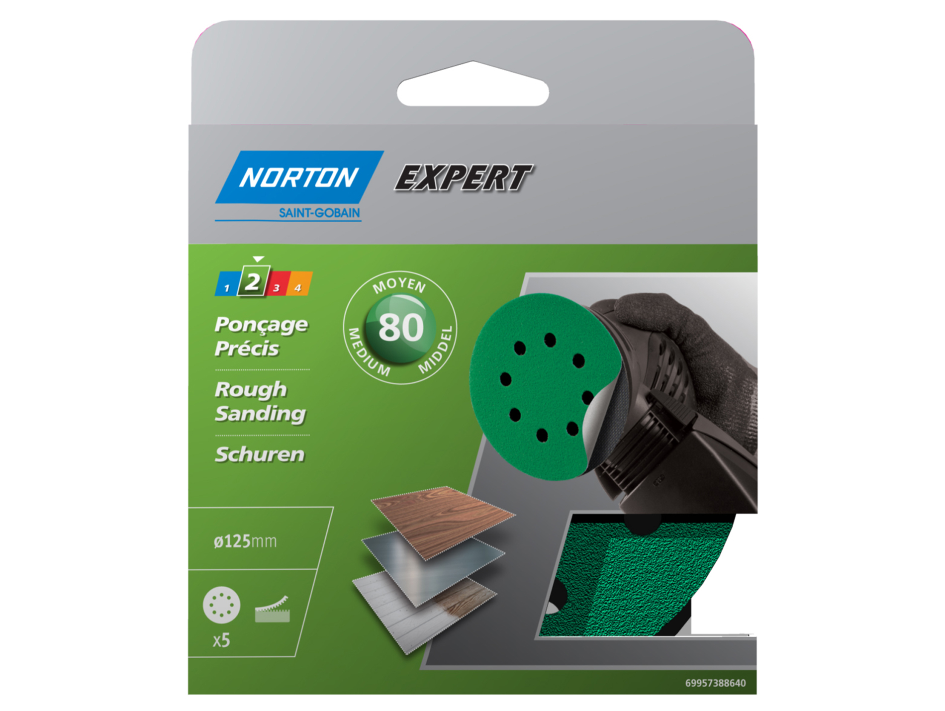 5 disques perforés PEX Ø125 auto-agrippants grain 80 NORTON
