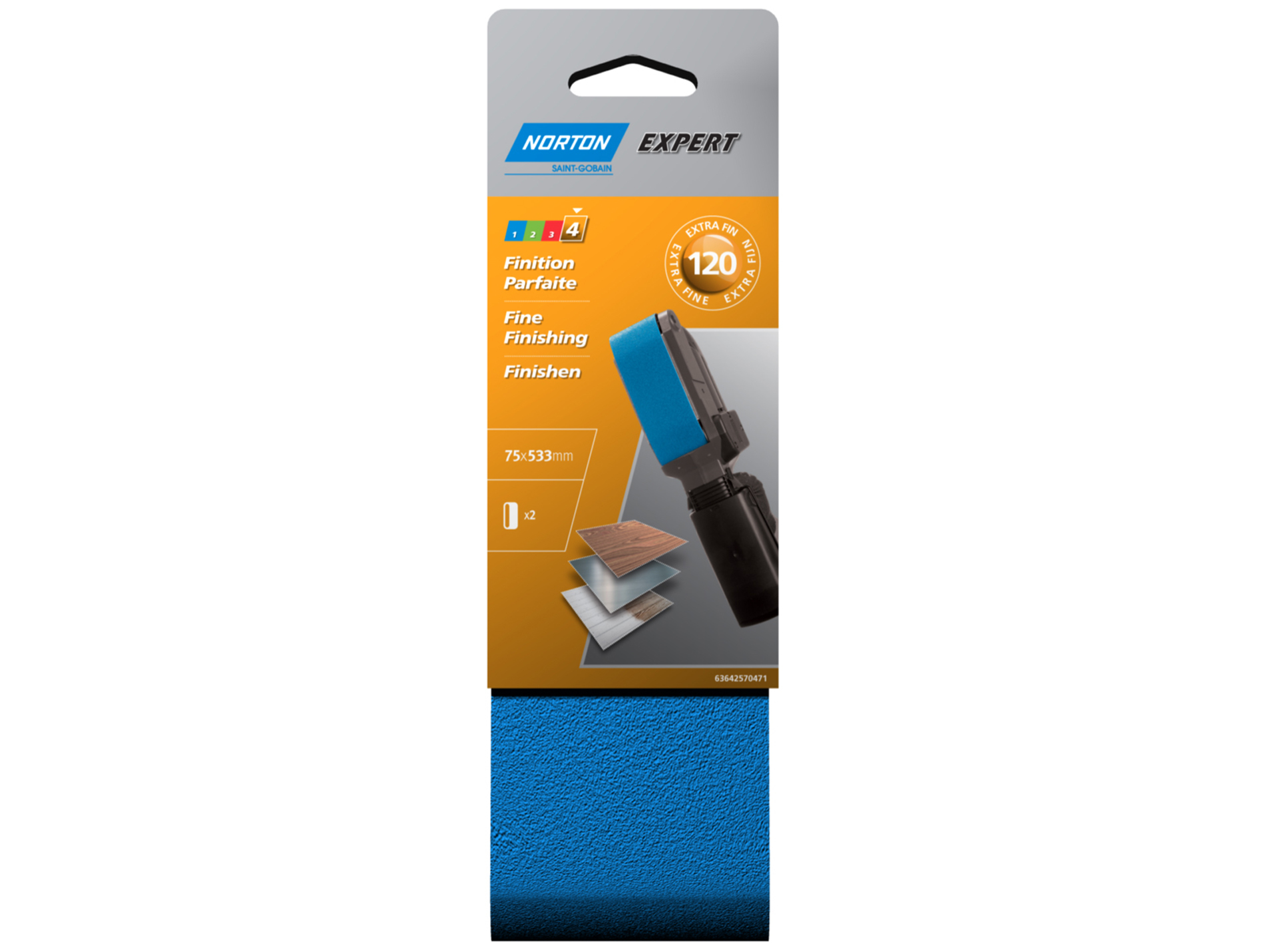 2 bandes abrasives 75x533mm grain 120 NORTON