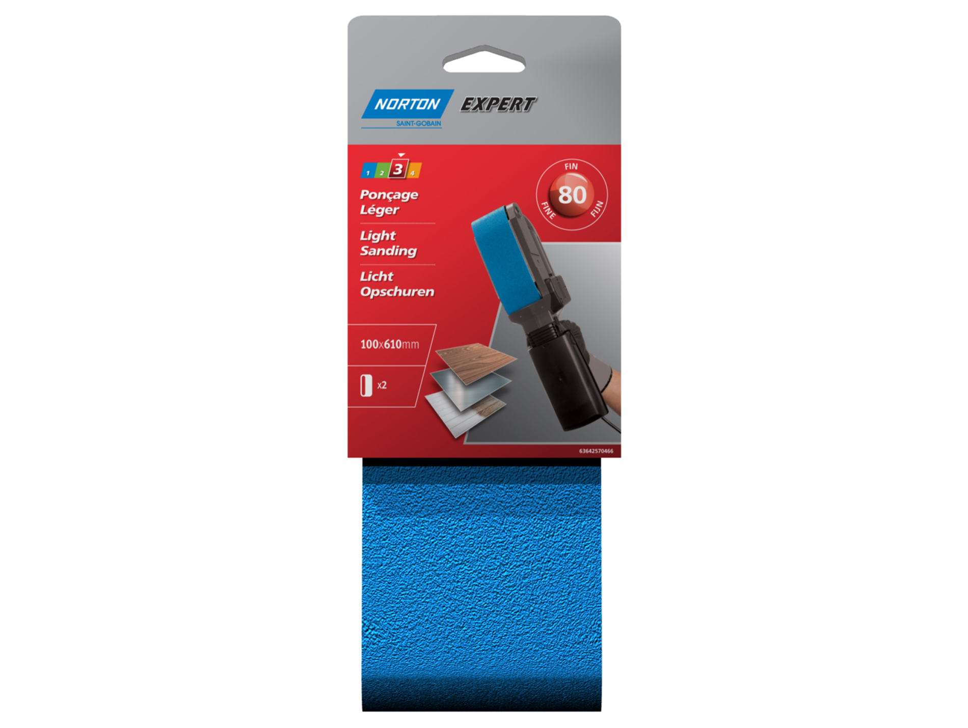 2 bandes abrasives 100x610mm grain 80 NORTON