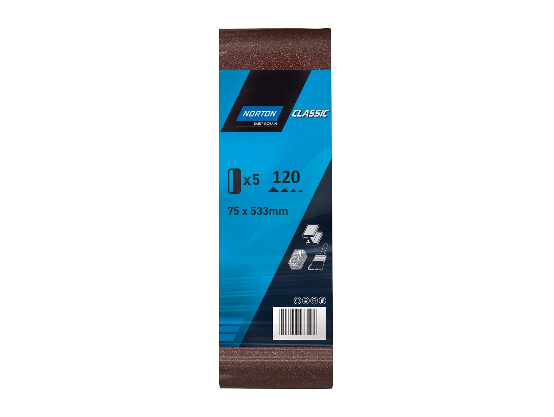 5 bandes abrasives 75x533mm grain 80 NORTON