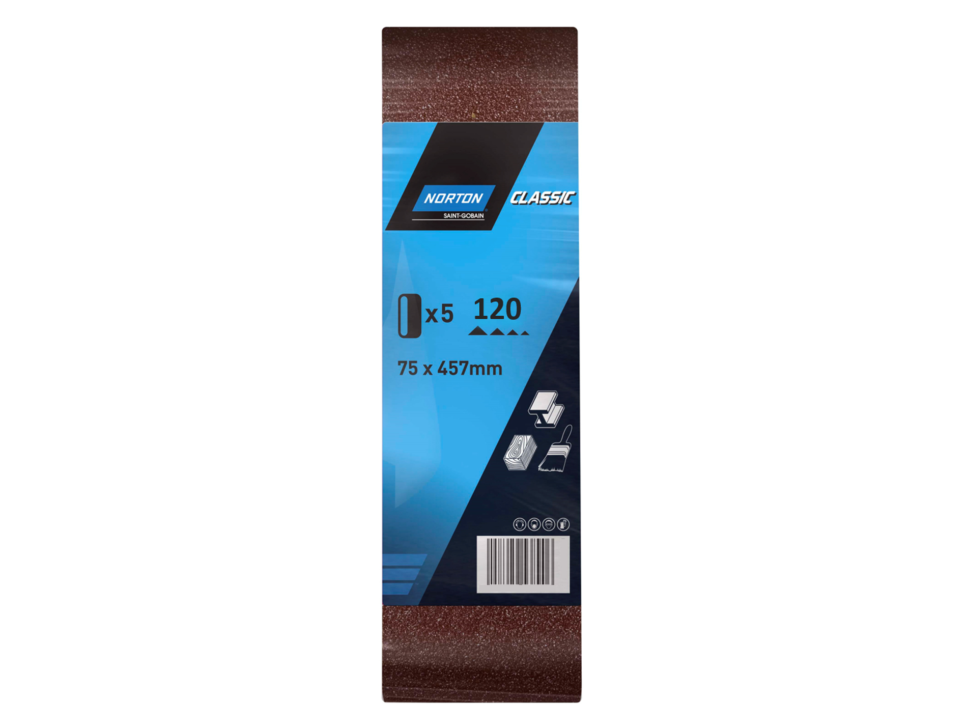 5 bandes abrasives 75x457mm grain 80 NORTON