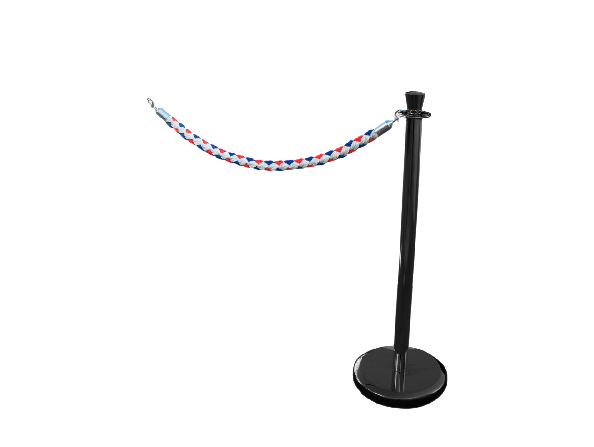 Poteau noir avec corde 2m bleu/blanc/rouge