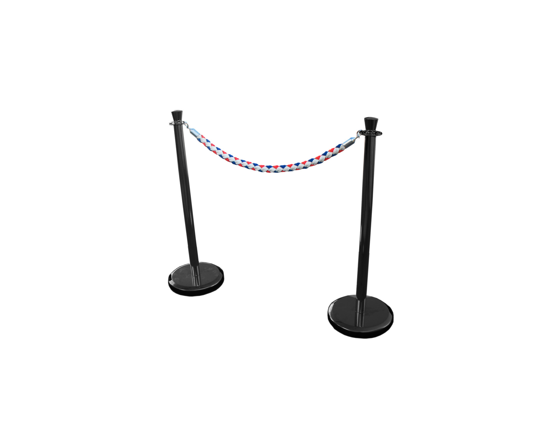 Kit de 2 poteaux noir et corde 2m bleu/blanc/rouge