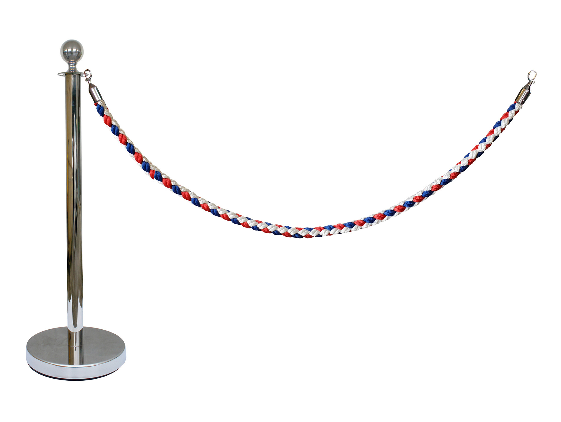 Poteau chromé avec corde 2m bleu/blanc/rouge