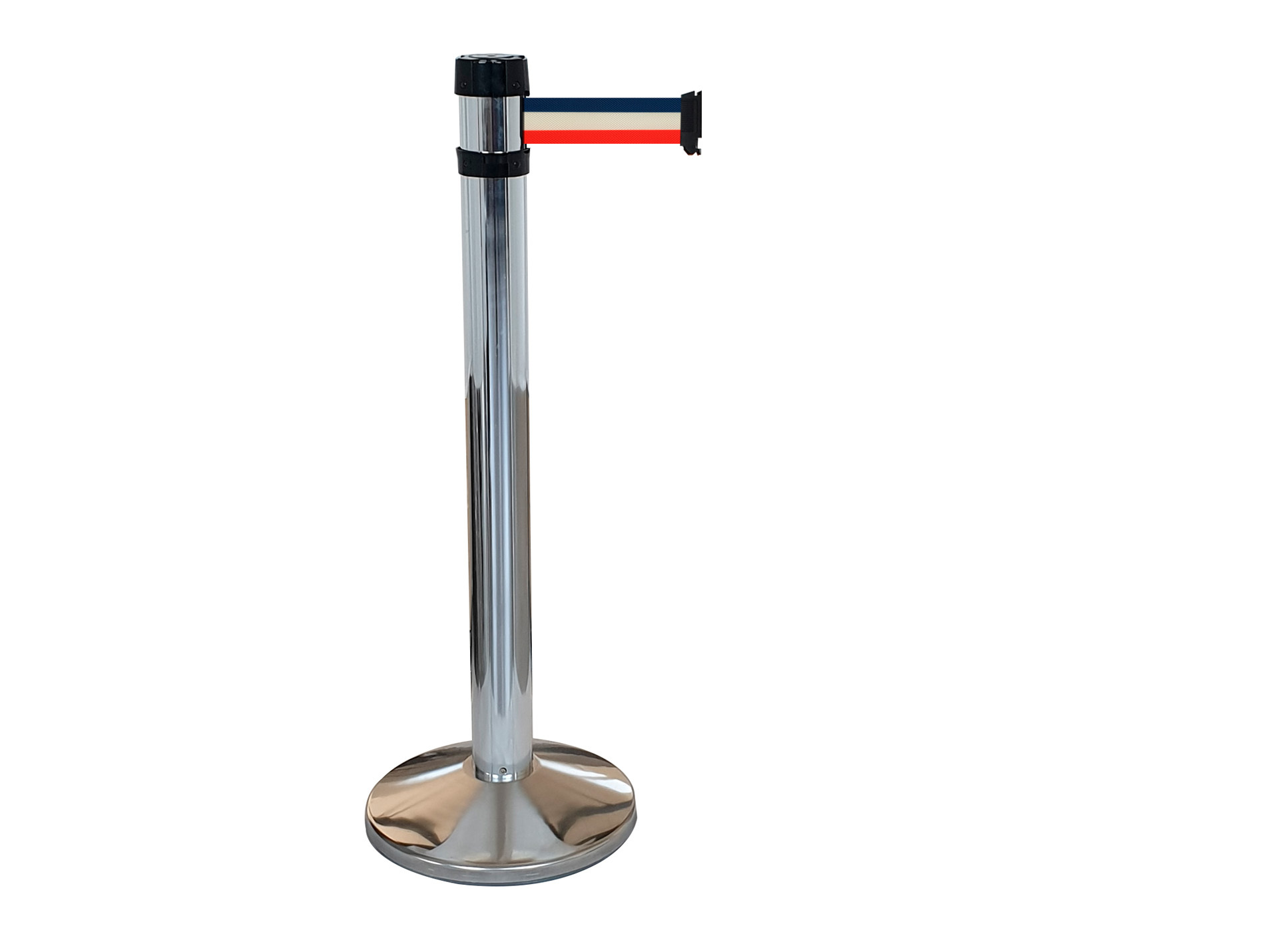 Poteau chromé sangle 4m bleu/blanc/rouge