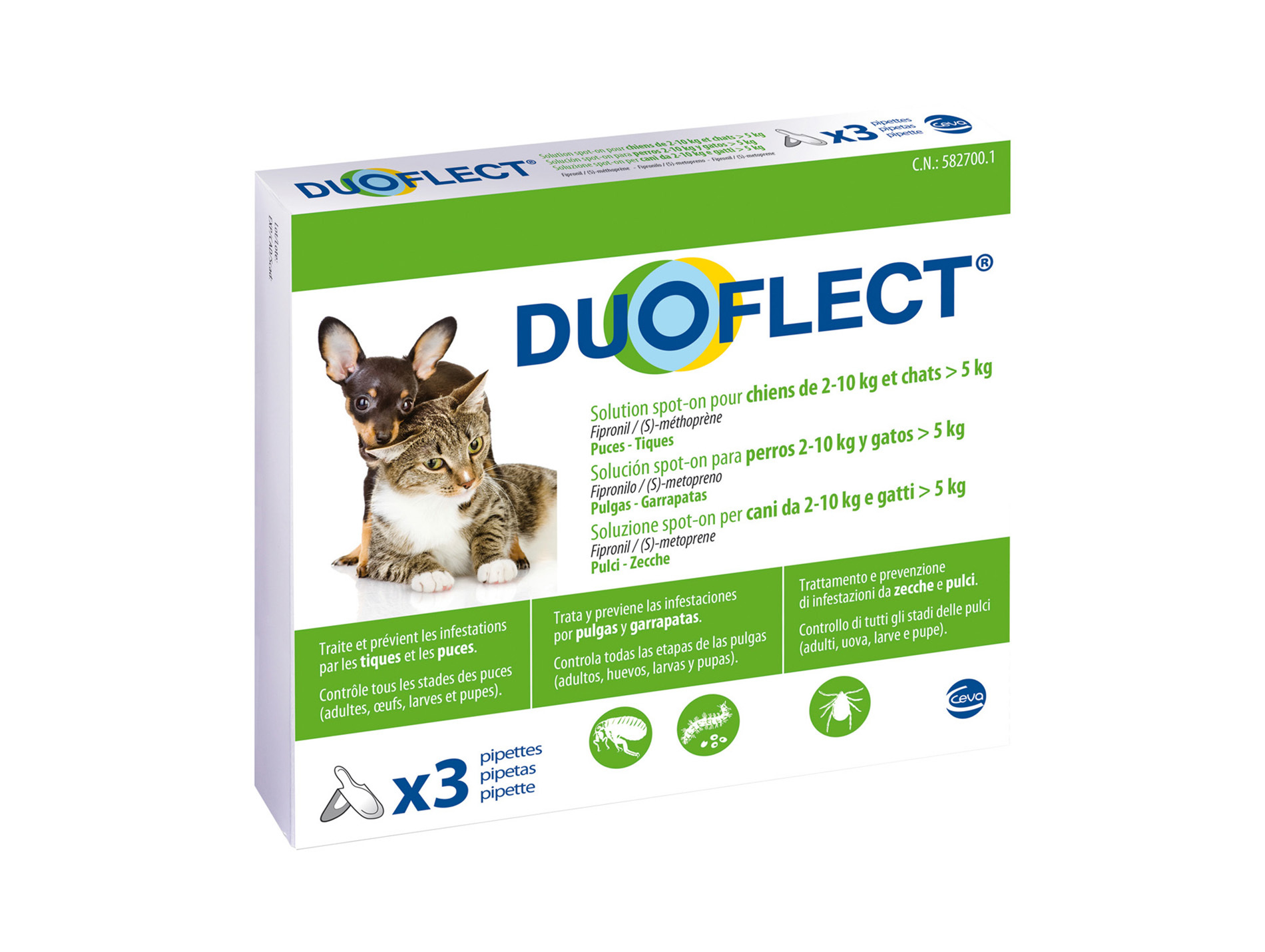 Antiparasitaire Duoflect chat/chien + de 5kg x3