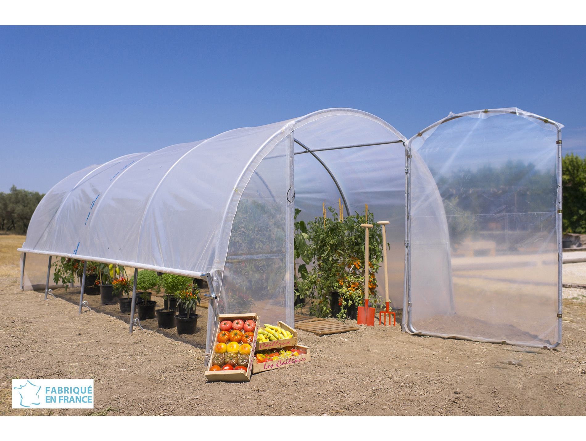 Serre tunnel maraîchère pieds droits 2 portes 18m²