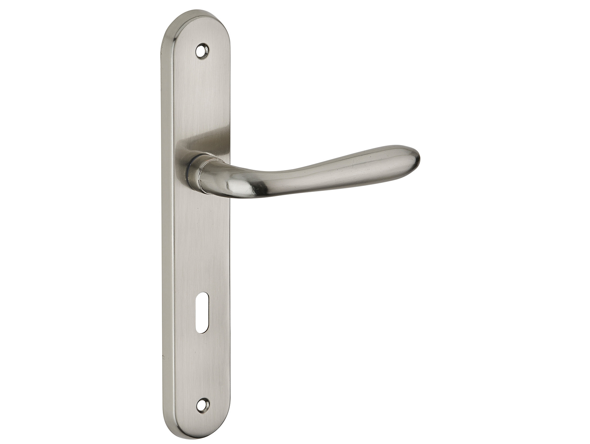 Poignée de porte Athena trou de clé entraxe 195mm nickelé brossé