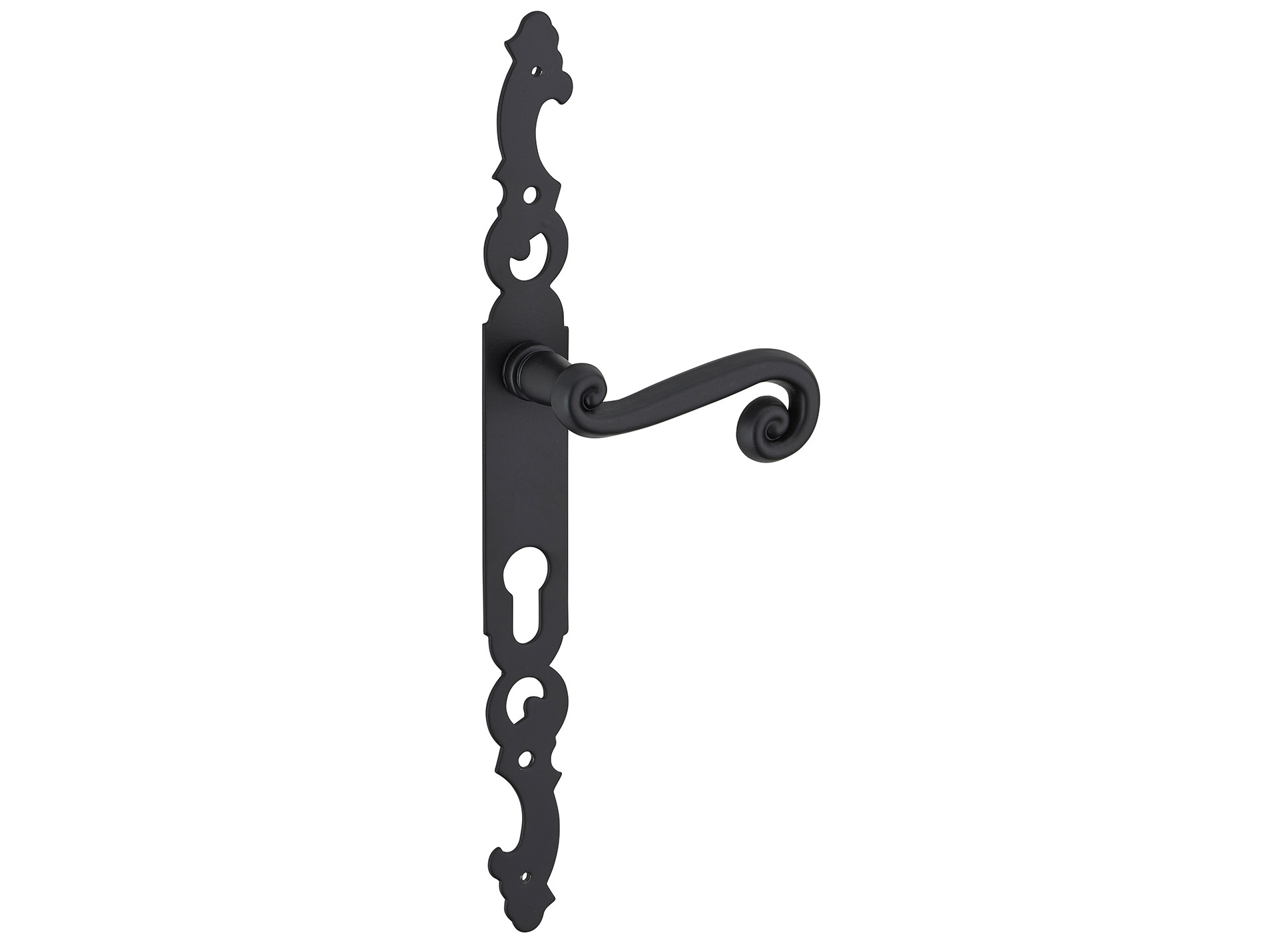 Poignée de porte Coq noir trou de cylindre entraxe 195mm